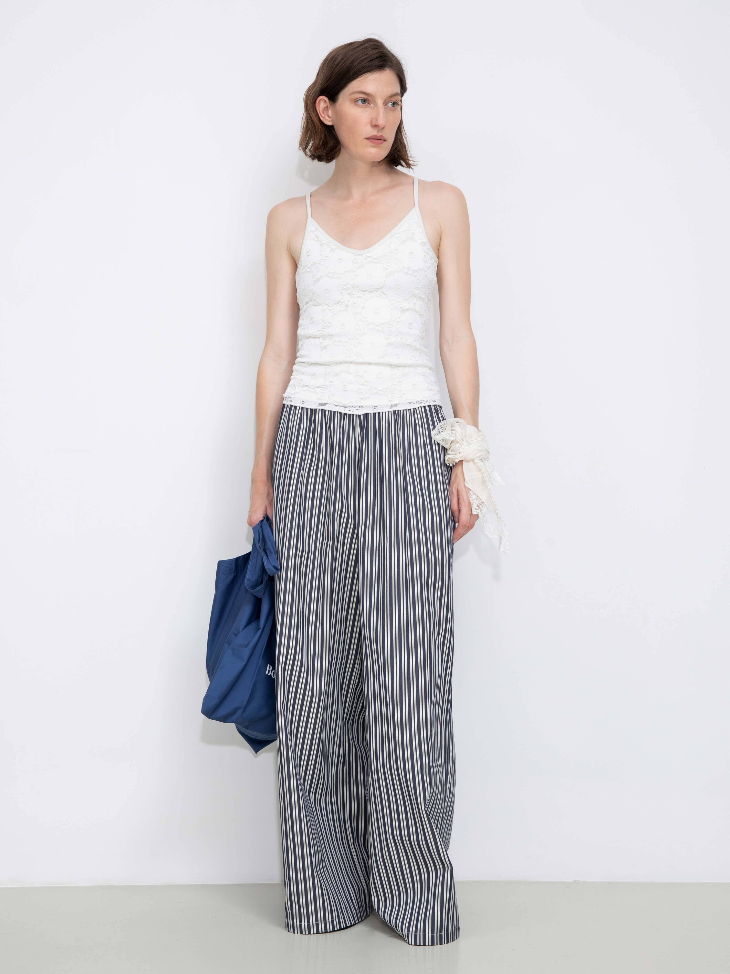 Pleated Striped Wide-Leg Trousers-11