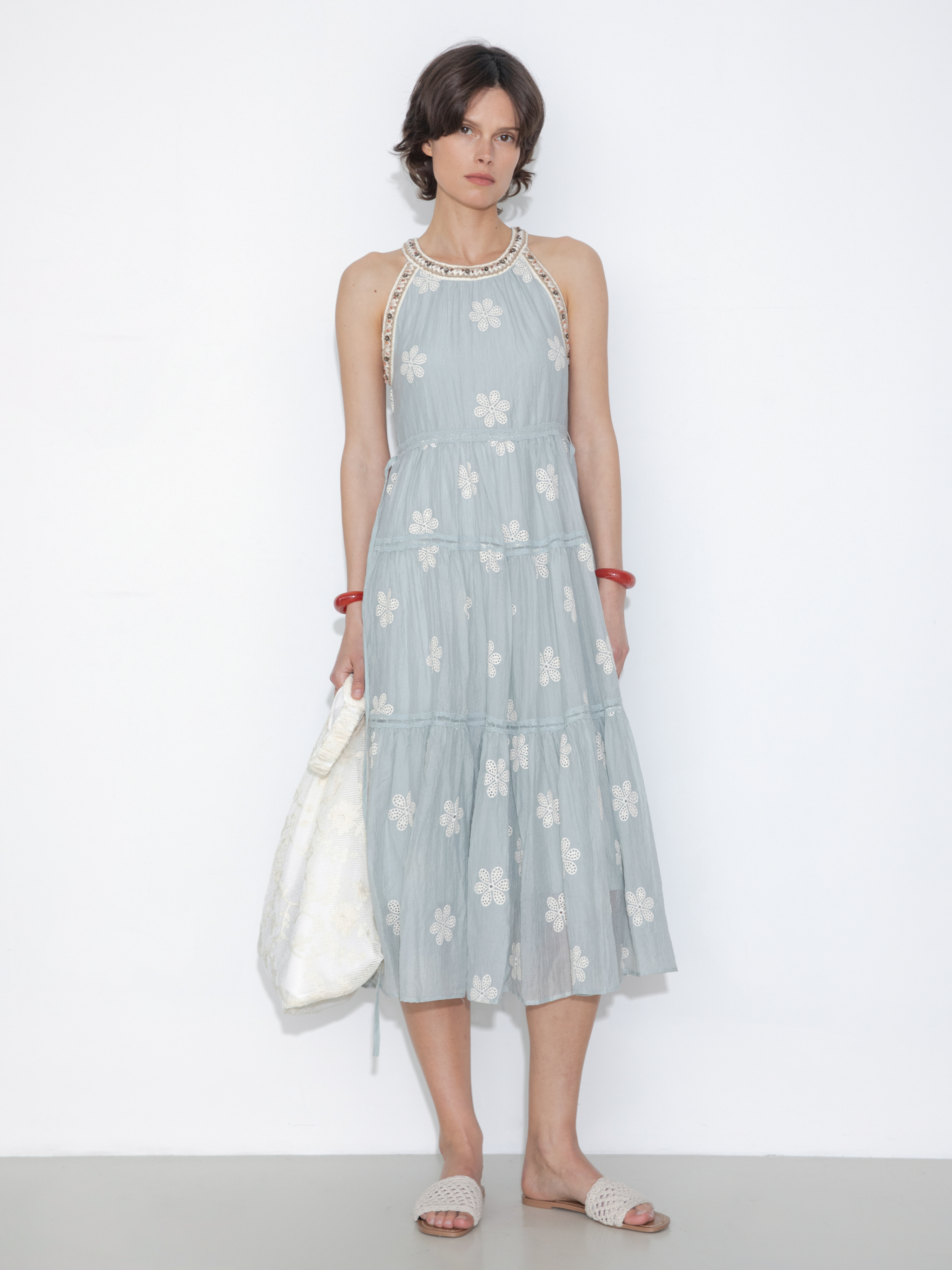 A-Line Halter Round-Neck Embroidered Maxi Dress-8