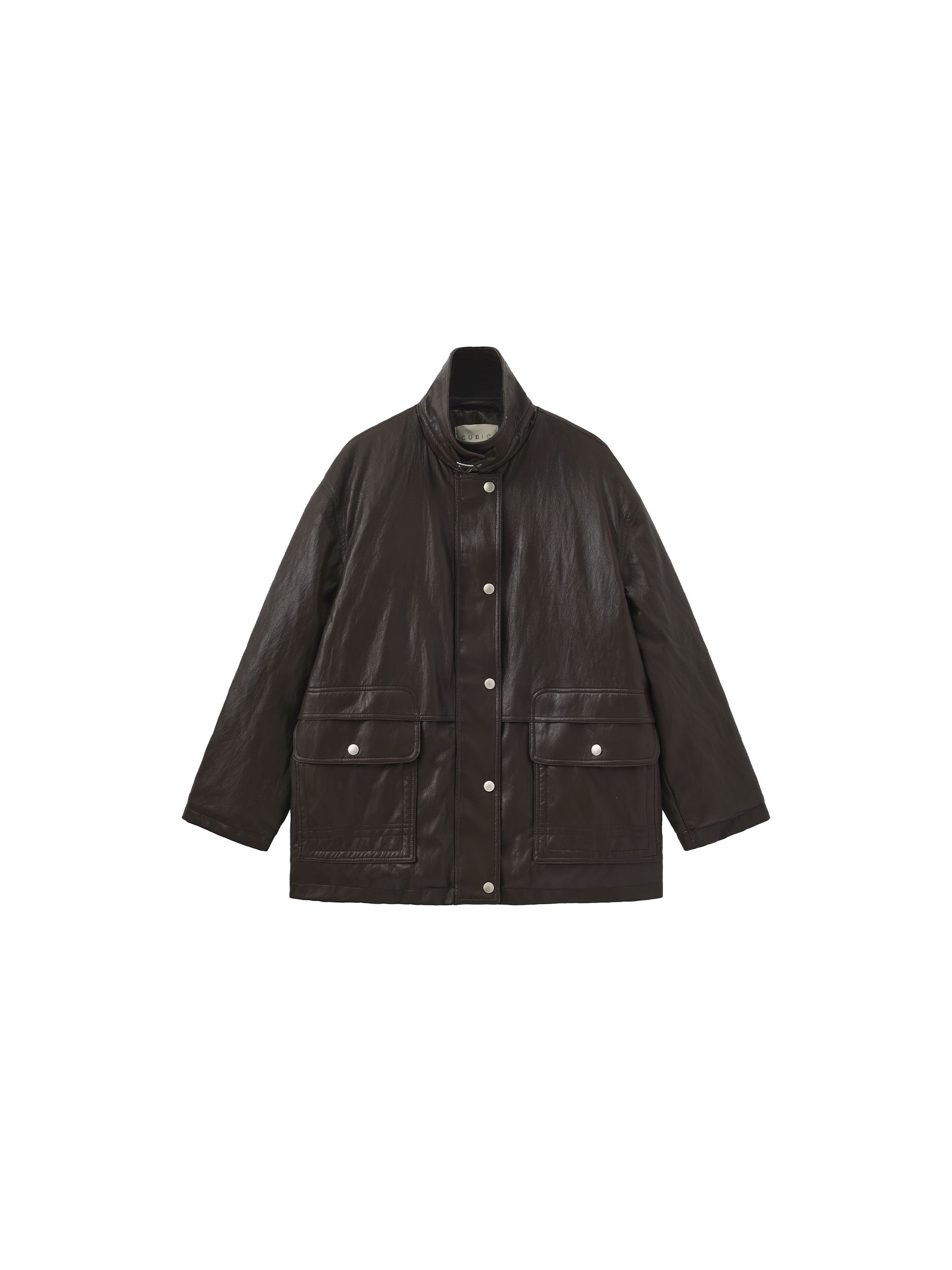 Two-Way Collar Boxy Leather Down Jacket-7