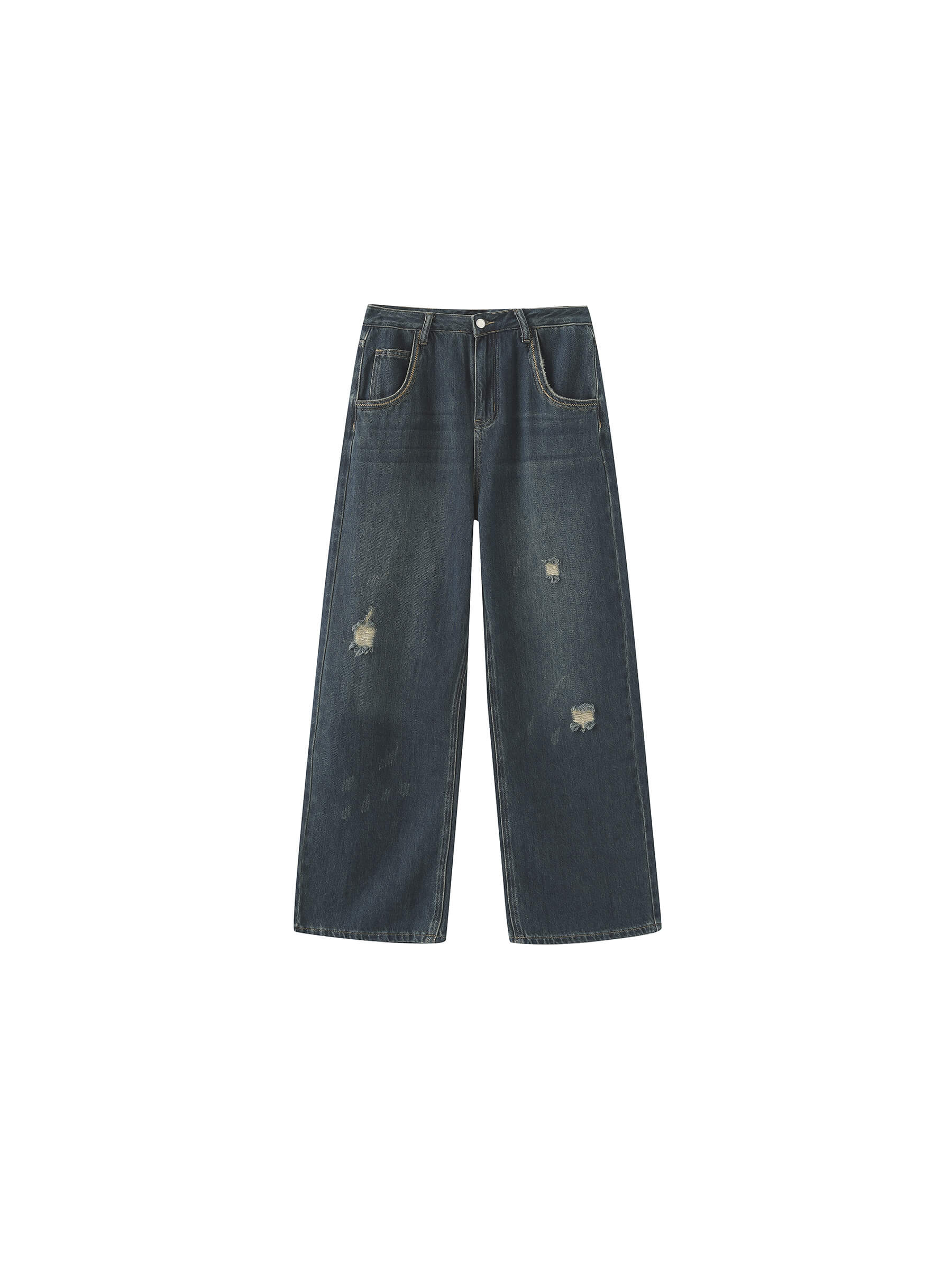 Hole Washed Straight Jeans-7