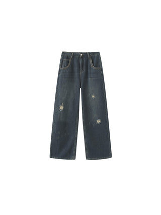 Hole Washed Straight Jeans