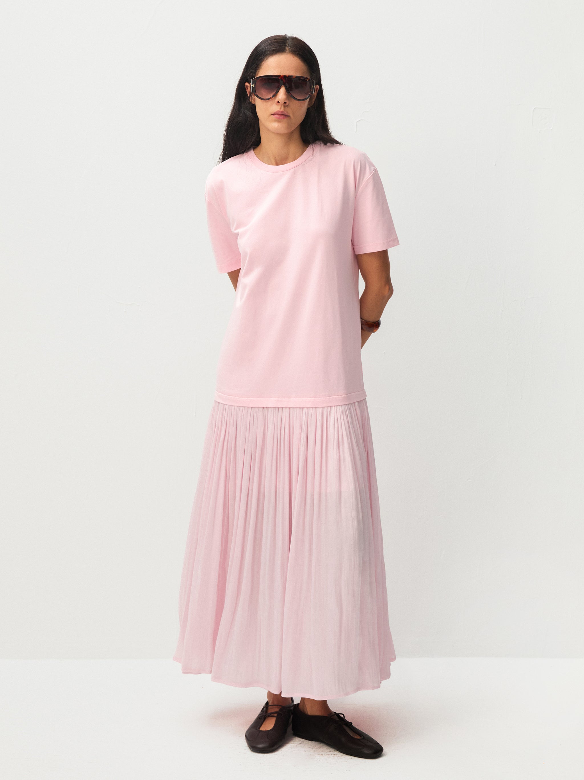 Oversized Round Neck Short Sleeve Pleated Dress-7