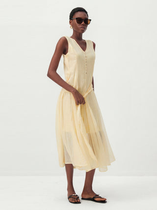 CUBIC Ramie & Chiffon Two-Piece Belted Midi Dress