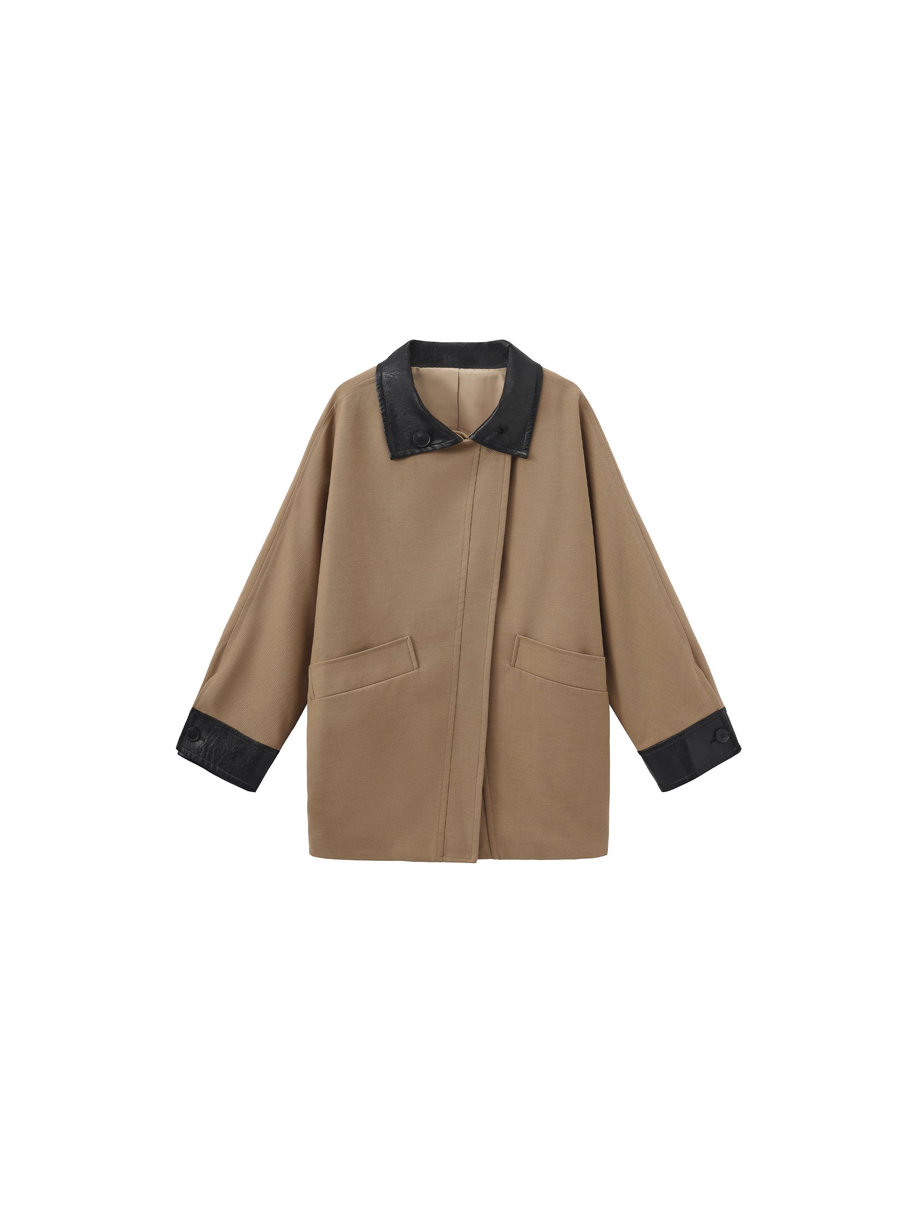 Cropped Contrast-Trim Oversized Trench Jacket-7