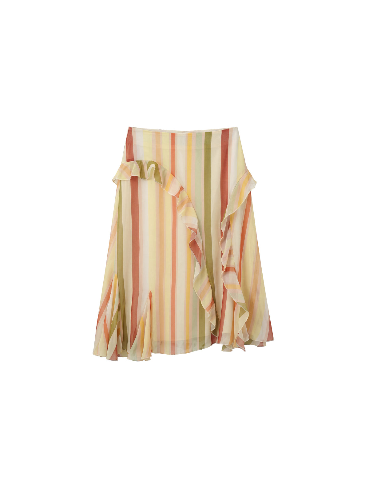 Colorful Striped Ruffled Asymmetrical Hem Skirt-7