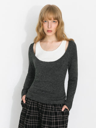 Classic Boat Neck Faux-Layer Top