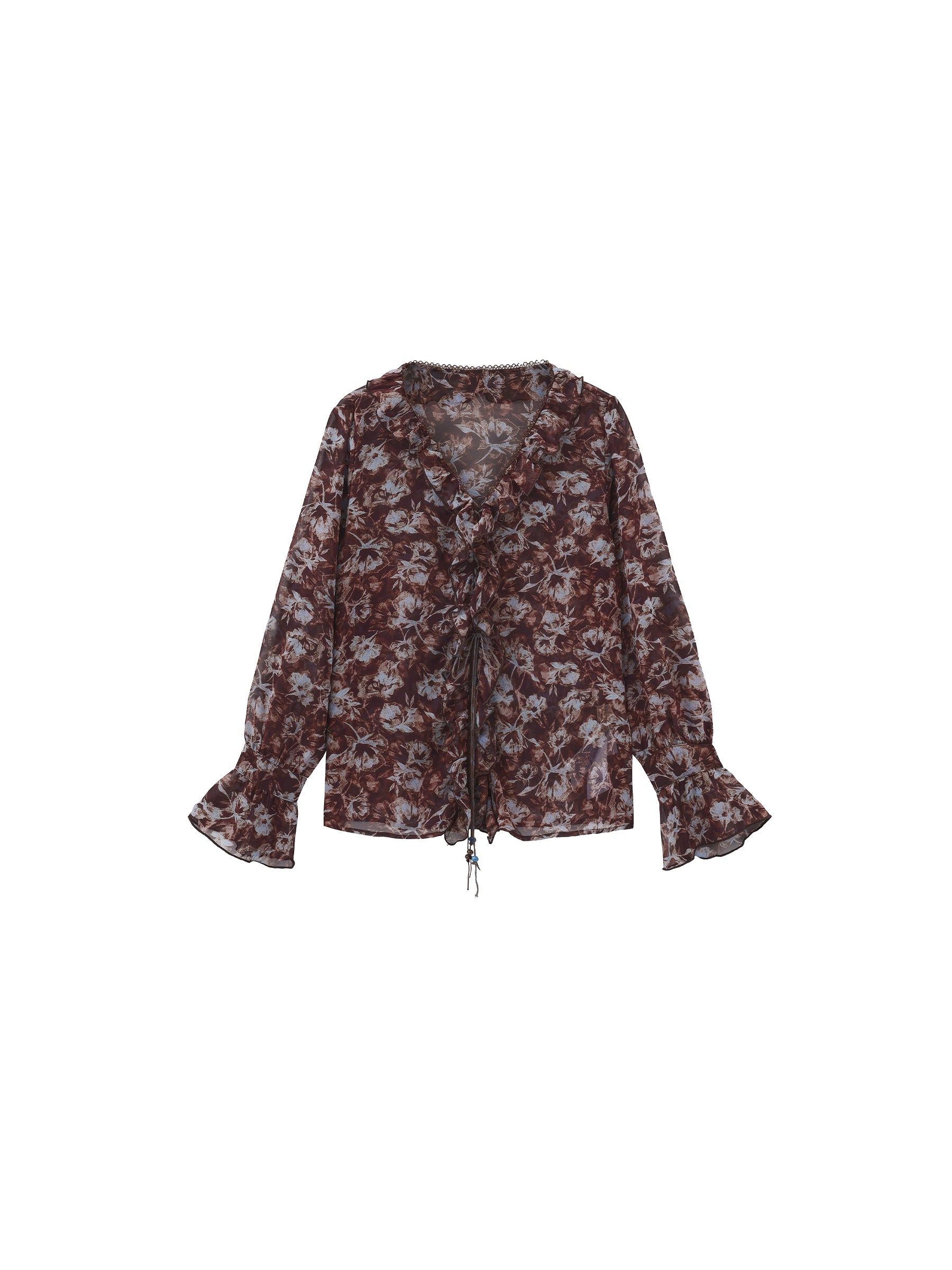 Ruffled Floral Tie-Neck Shirt-7