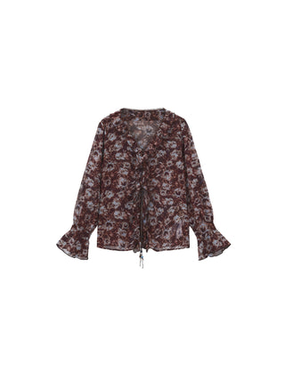 Ruffled Floral Tie-Neck Shirt
