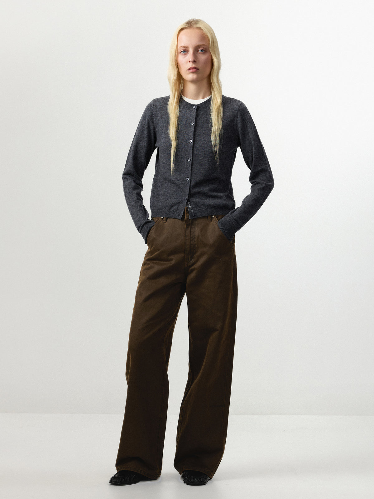 100% Wool Knit Cardigan with Crew Neck-7