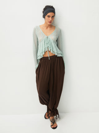 CUBIC Sheer Knit Tie-Front Peplum Top