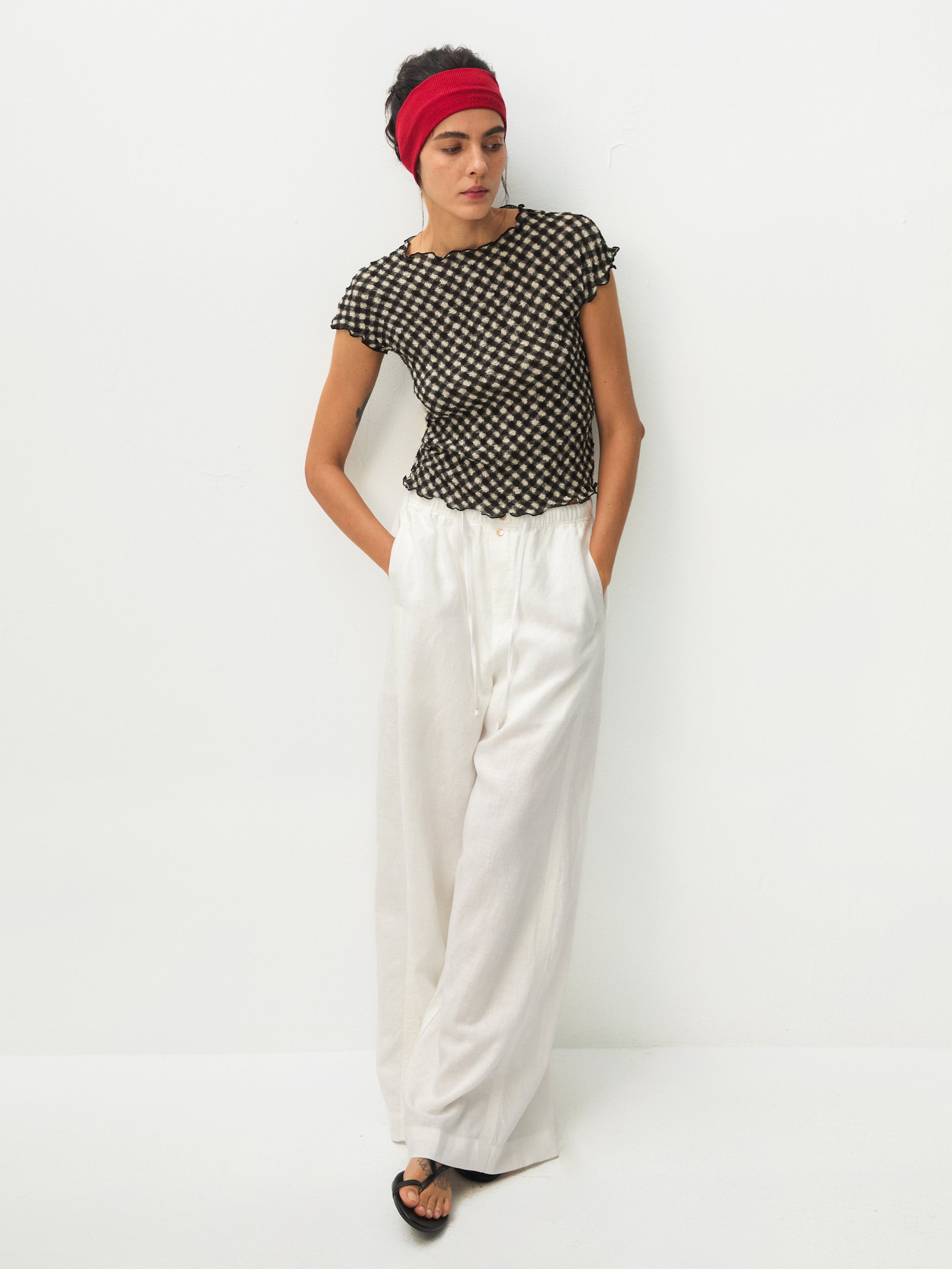 CUBIC Gingham Print Ruffle-Edge Top-7