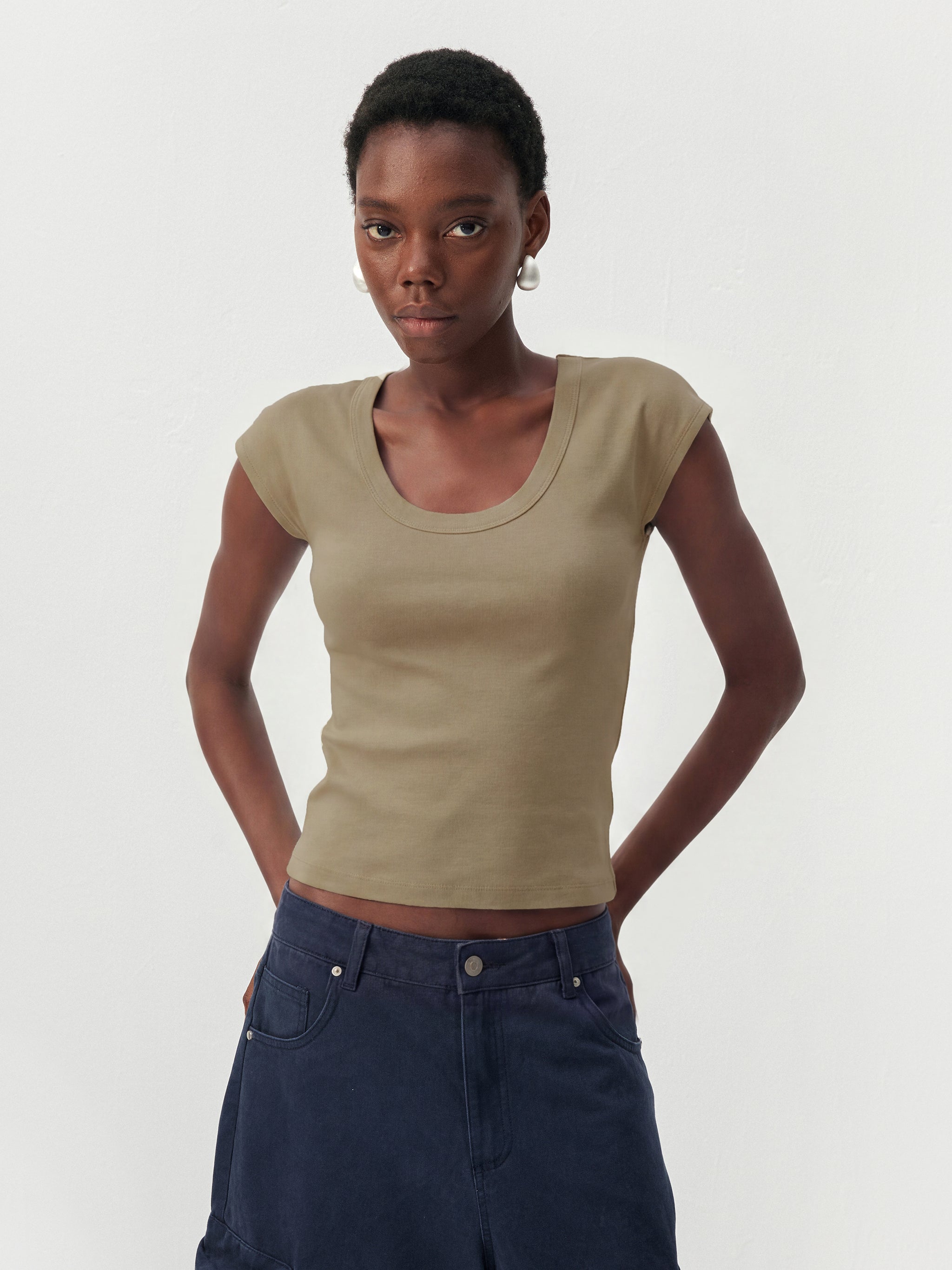 CUBIC Lyocell-Blend Minimalist U-Neck Top-7