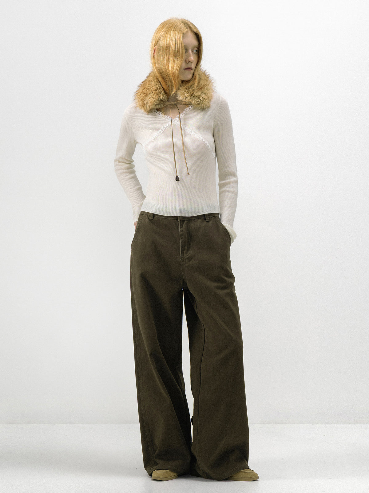 Washed Cotton Wide Leg Jeans-7