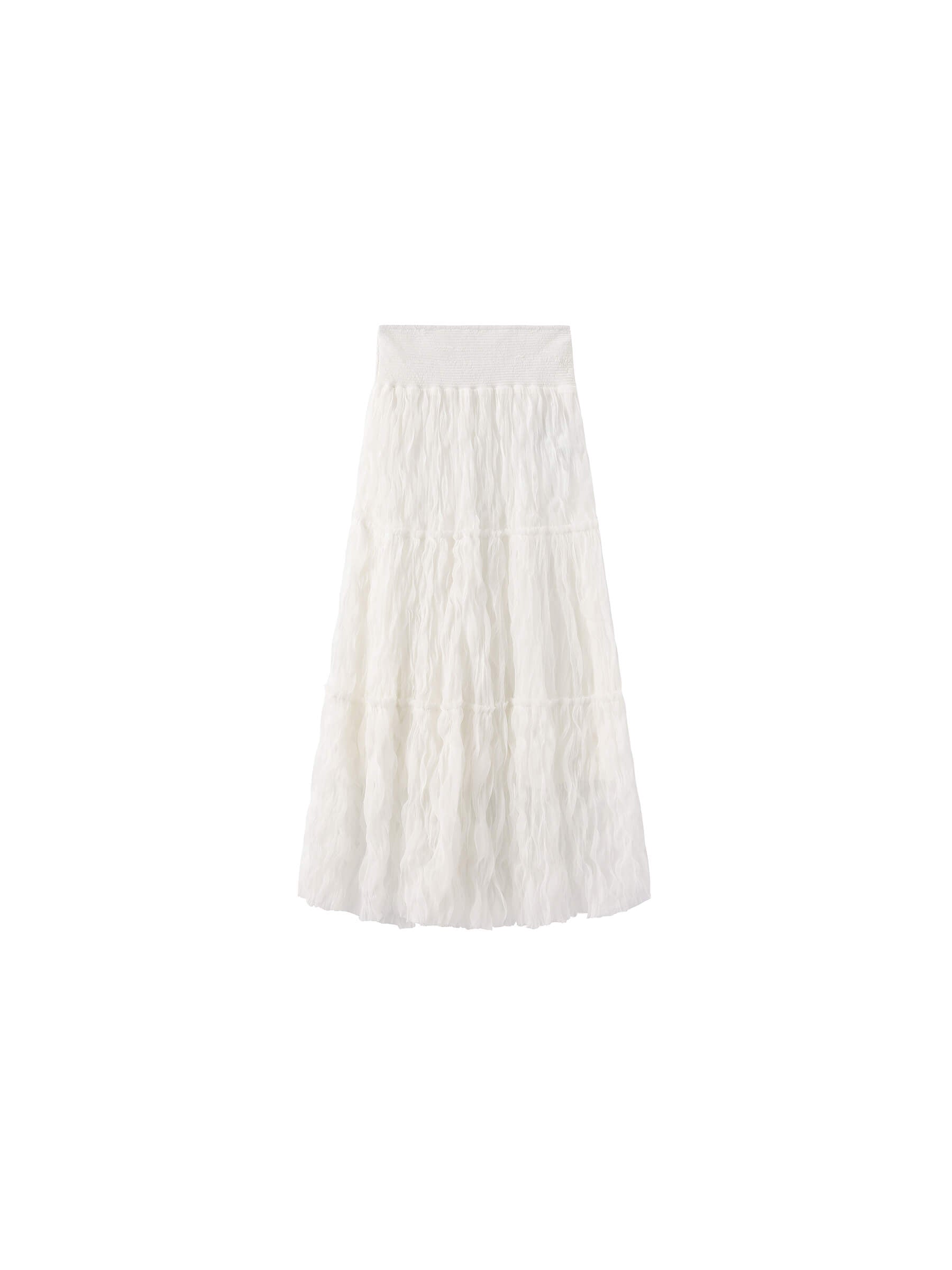 White Wavy Draped Midi Skirt-7