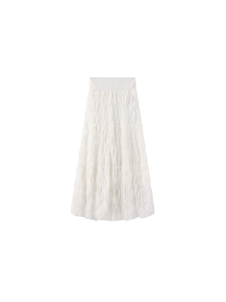 White Wavy Draped Midi Skirt