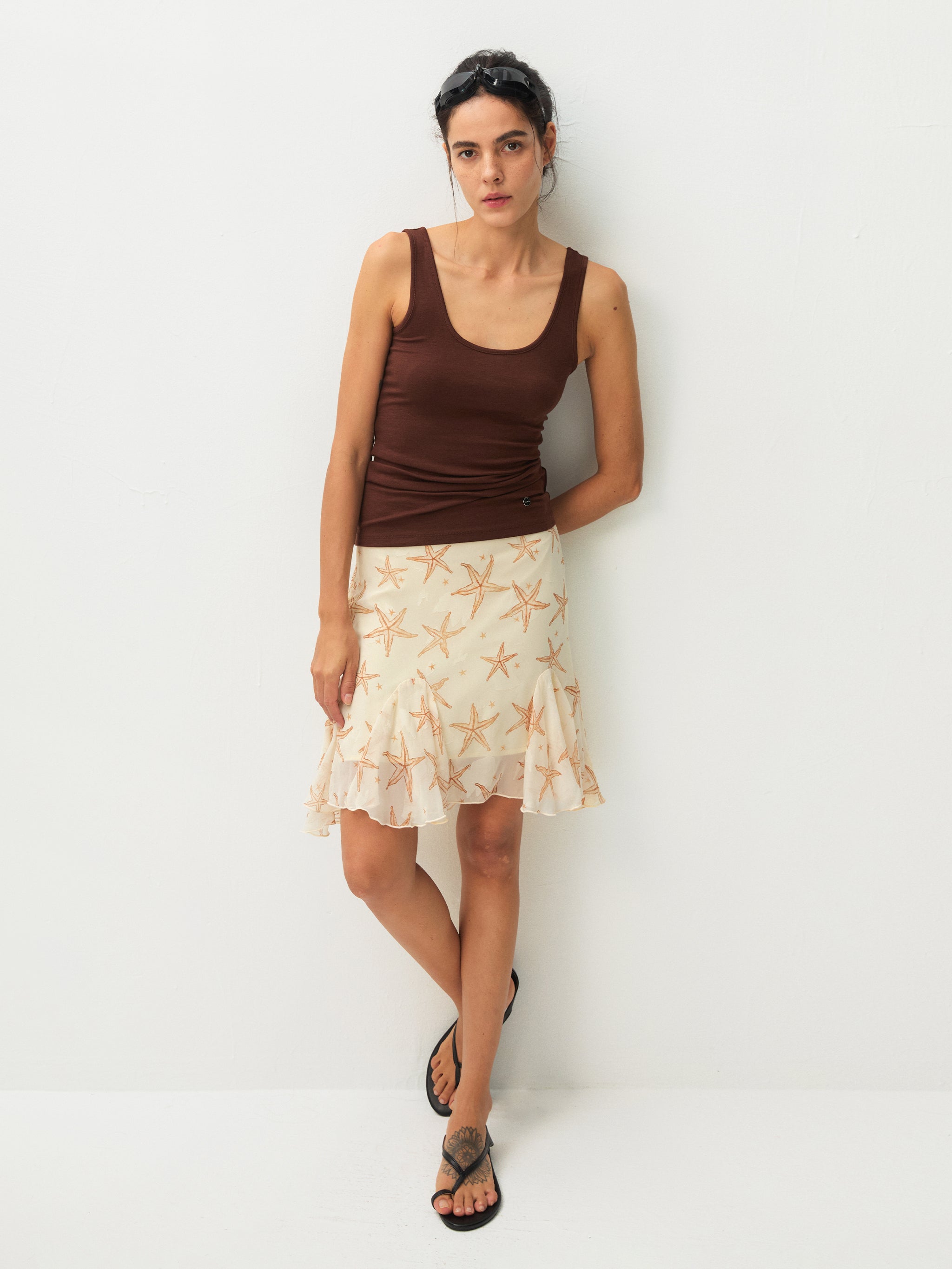 CUBIC Starfish Print Flare Midi Skirt-7