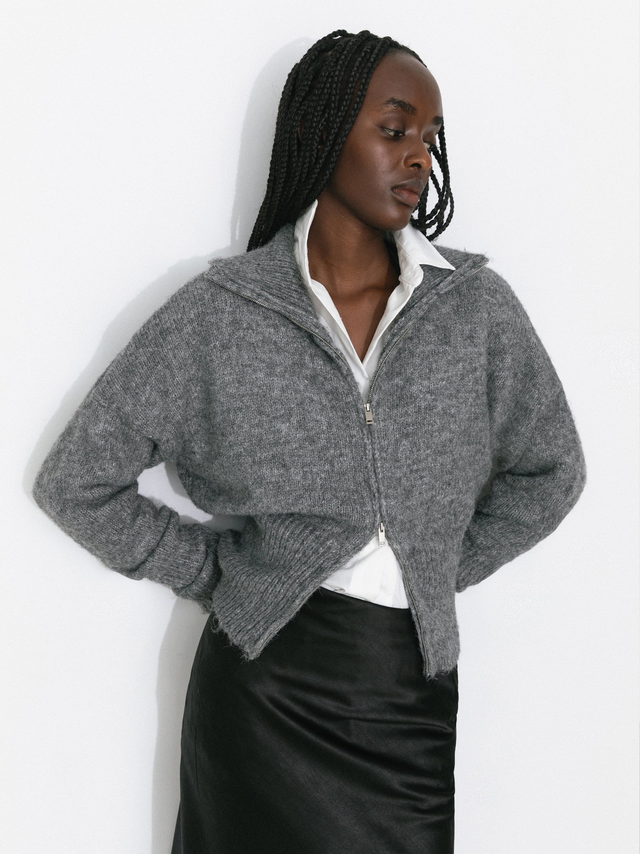 Retro Stand Collar Zip-Up Cardigan-7