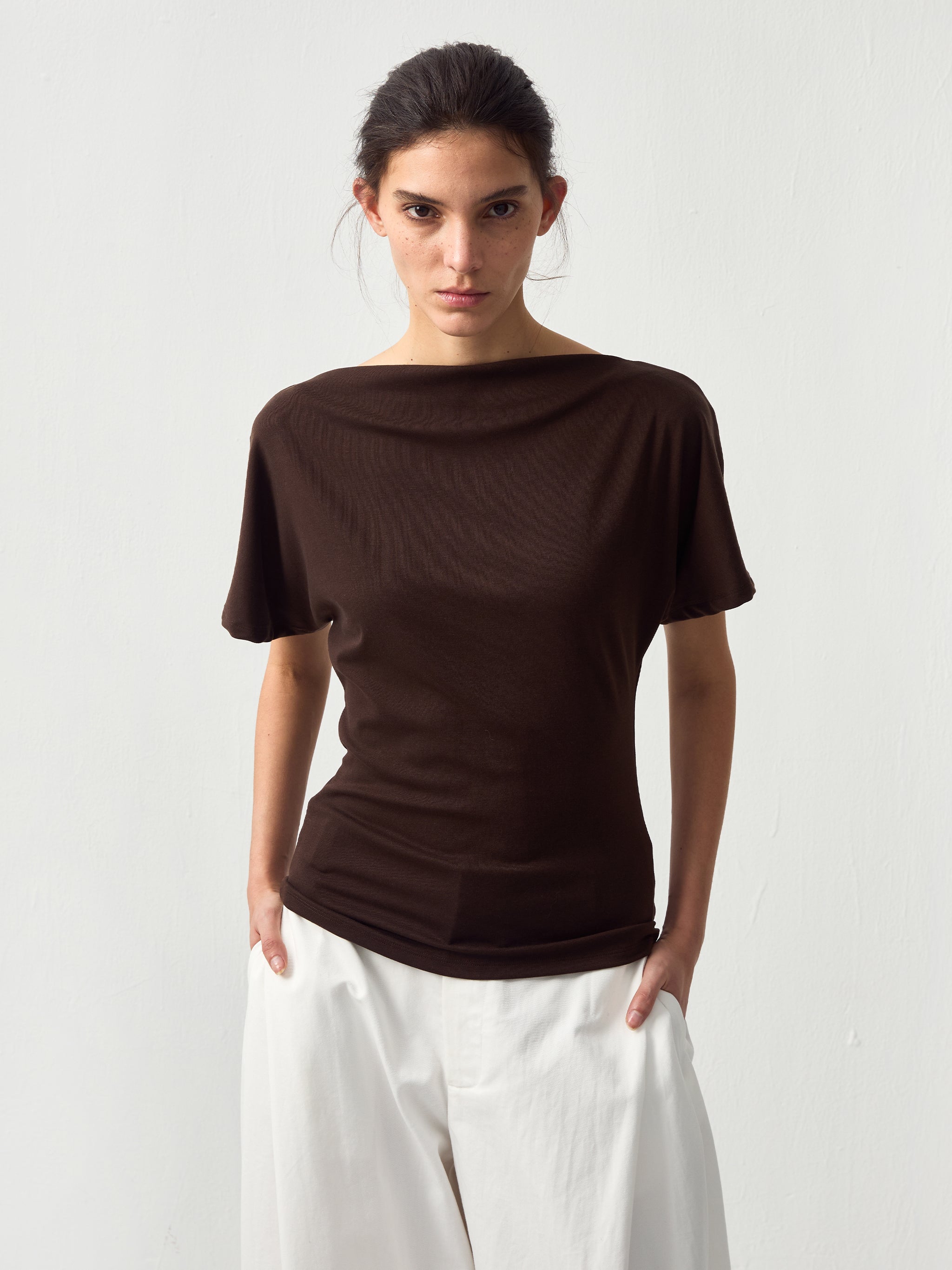 CUBIC Lyocell Blend Off-Shoulder Fitted Top-6