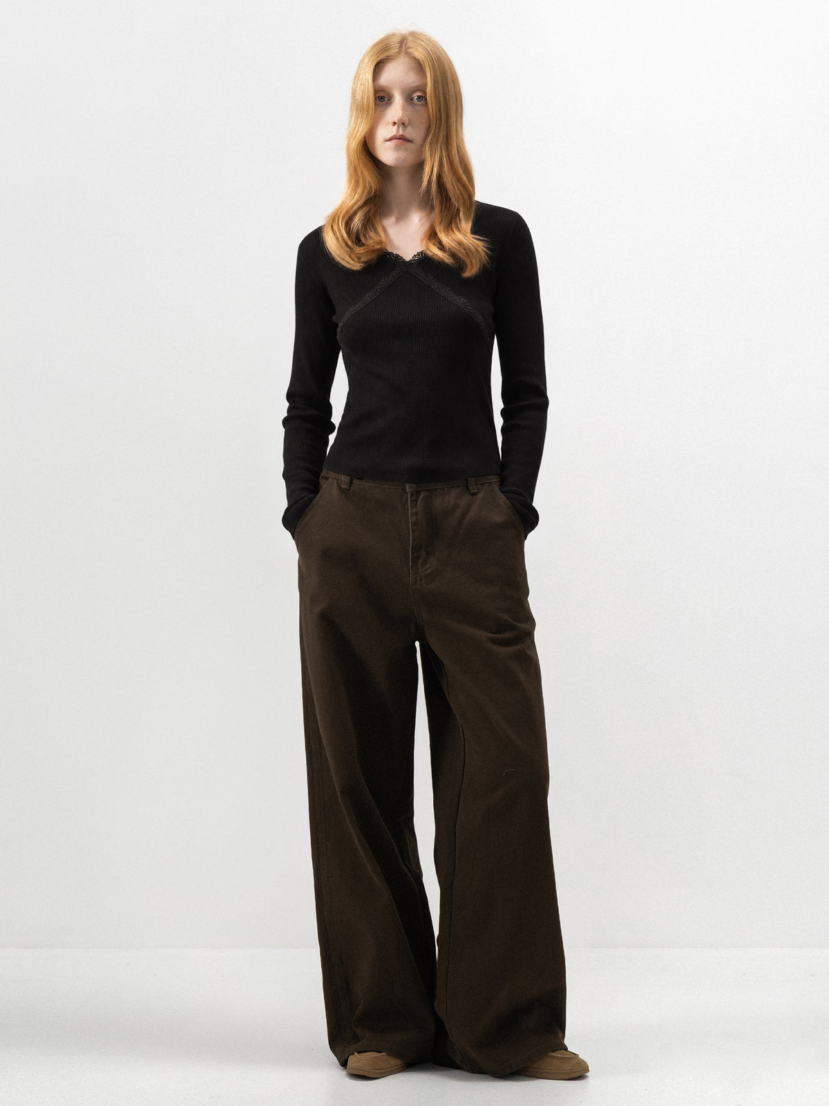 CUBIC Lace-Trim Ribbed Fitted Top-7