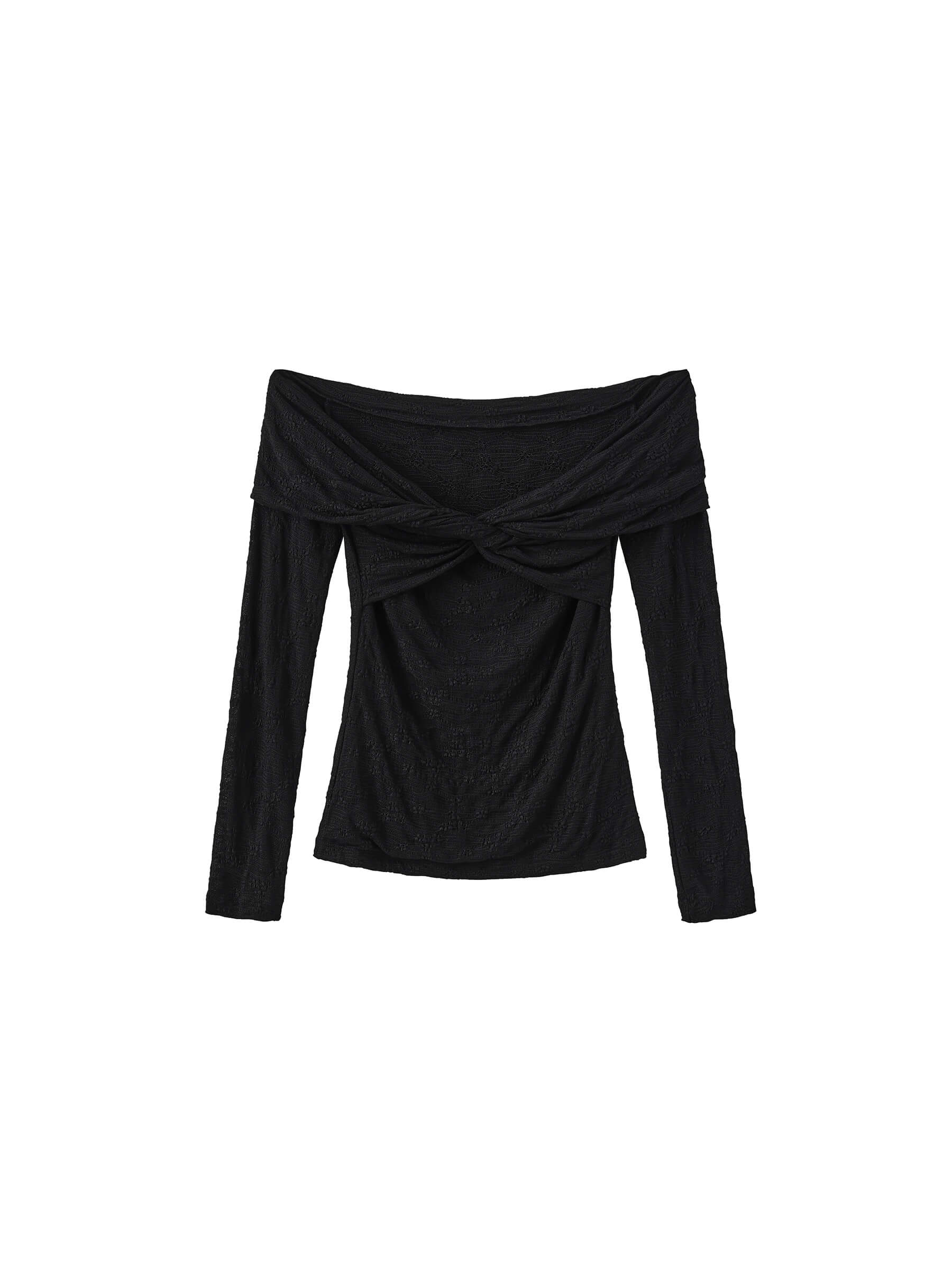 Pleated Off Shoulder Long Sleeves Top-8