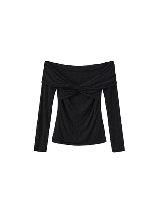 Pleated Off Shoulder Long Sleeves Top