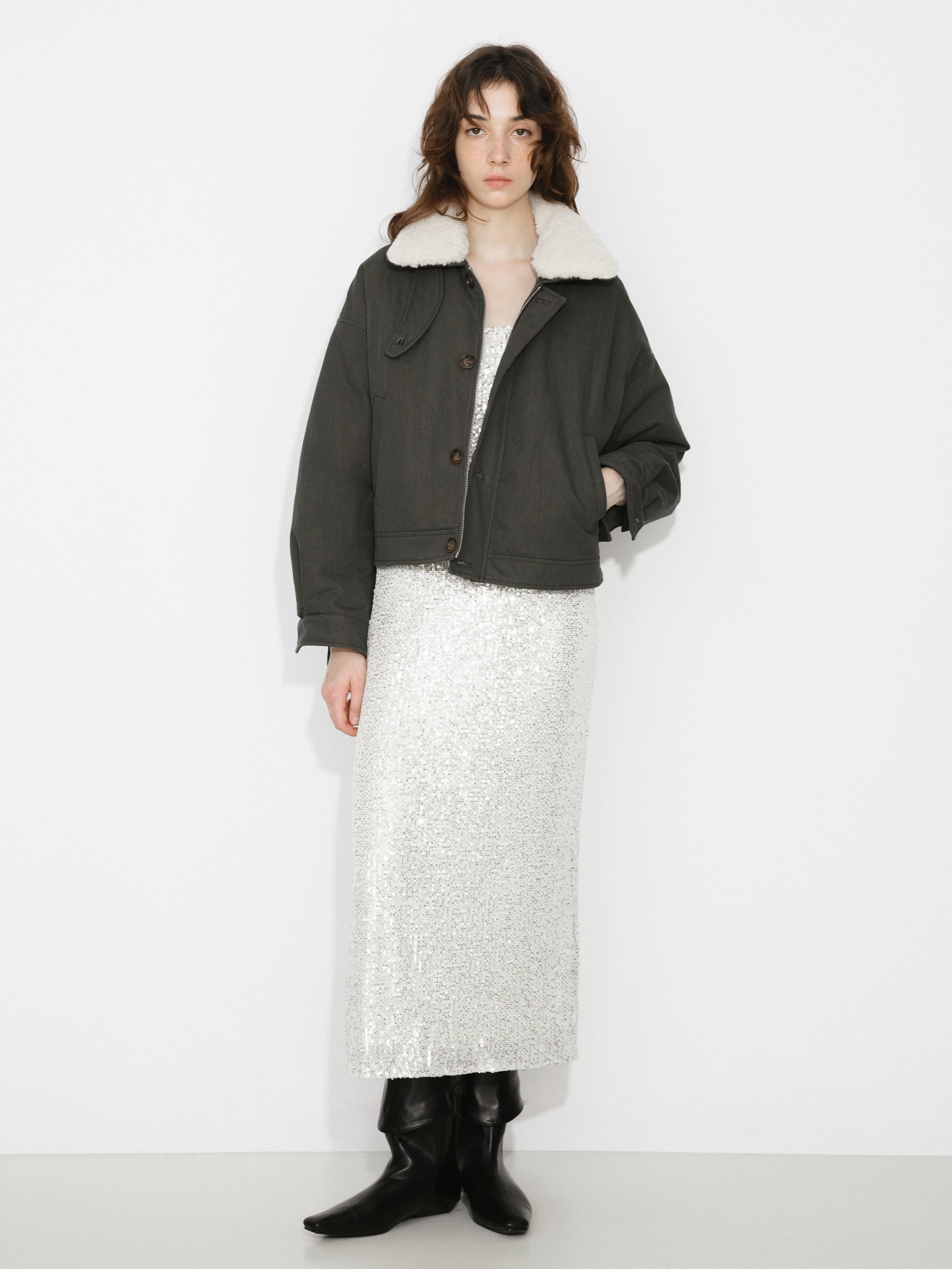 Removable Fur Collar High Neck Down Coat-7