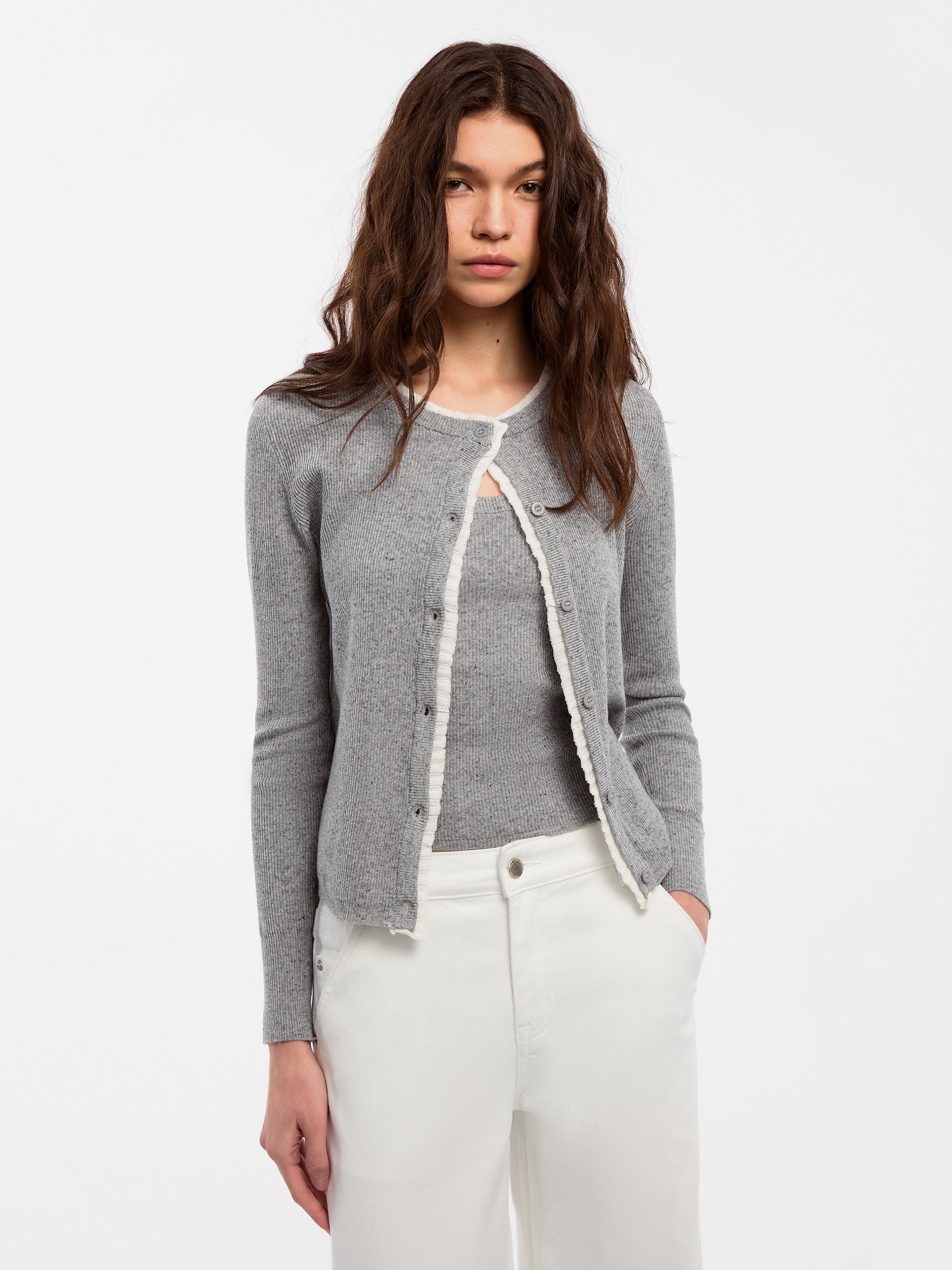 CUBIC Lace-trimmed Linen Knit Cardigan-7