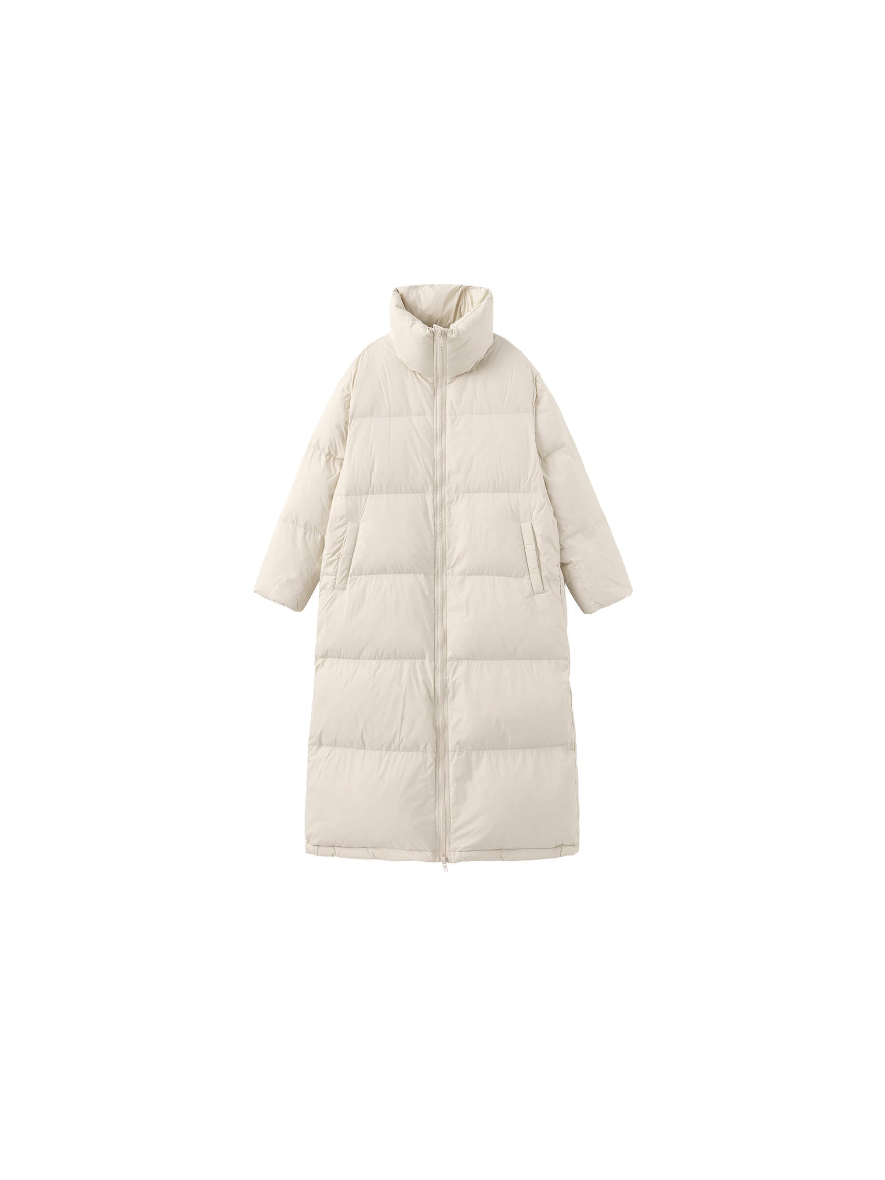 Long High Neck Zip Up Cocoon Down Coat-8