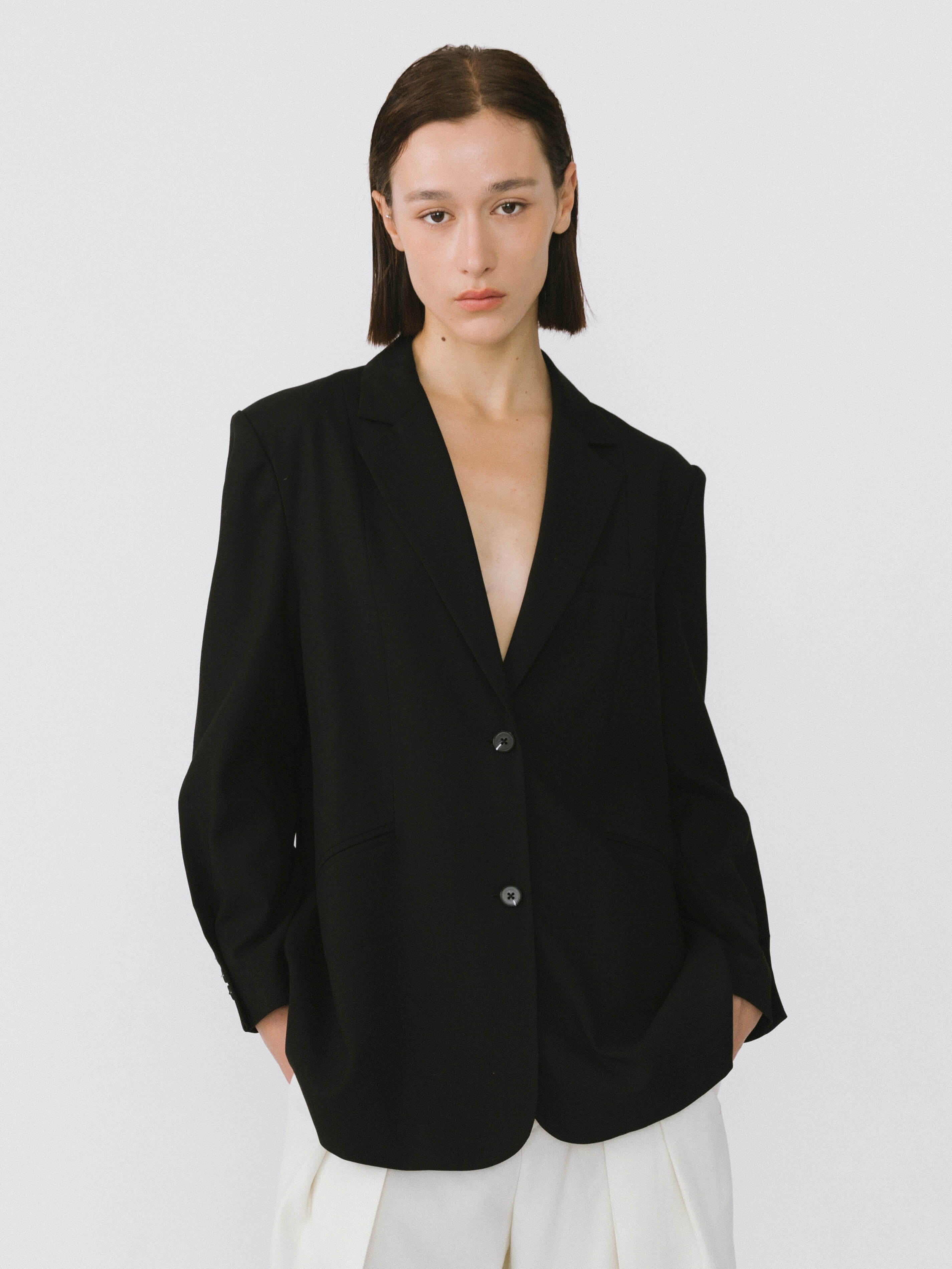 Oversized Shoulder Single Breasted Blazer with Wool Blend-8