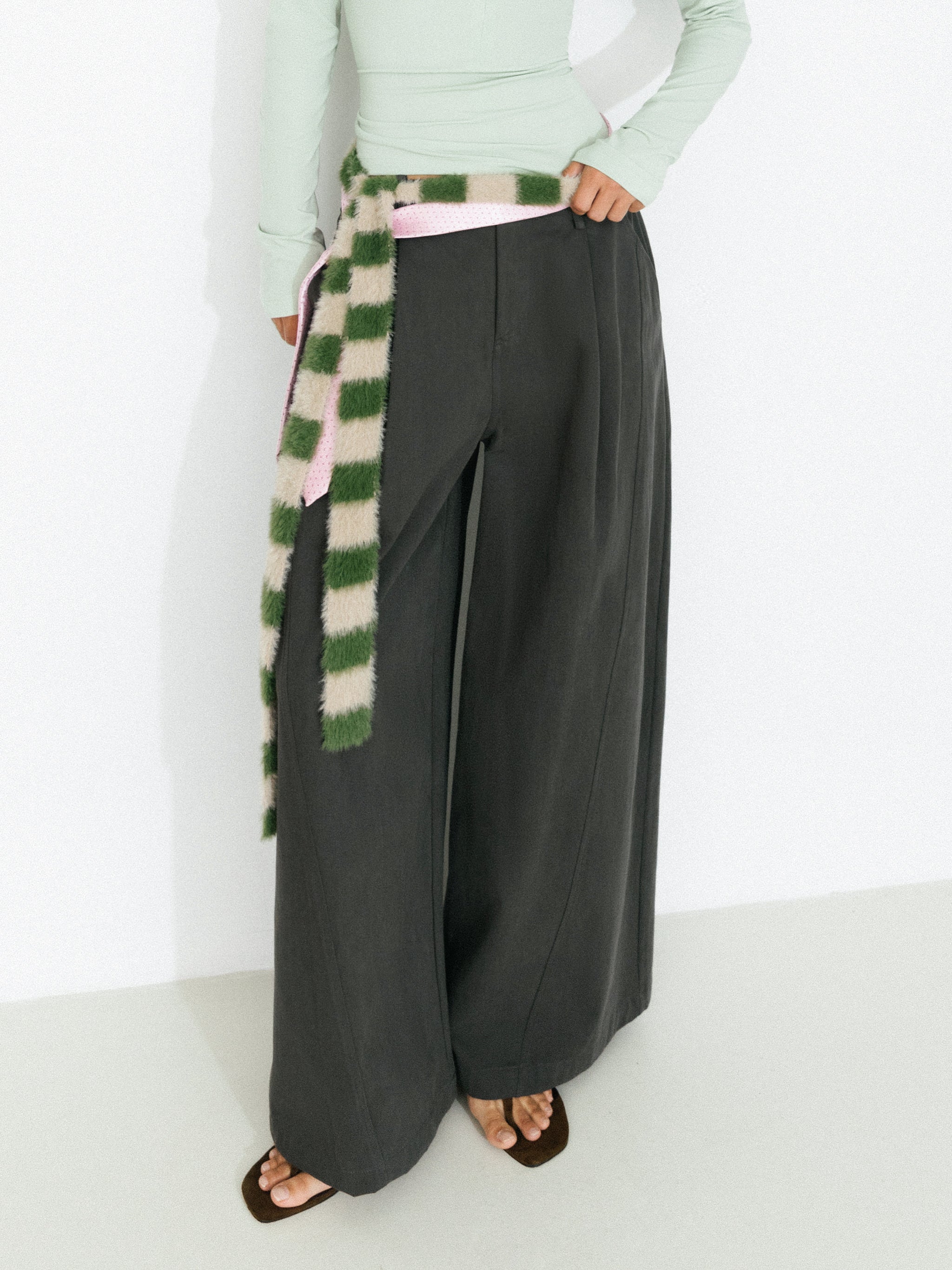 100% Cotton High-Waisted Wide-Leg Casual Trousers