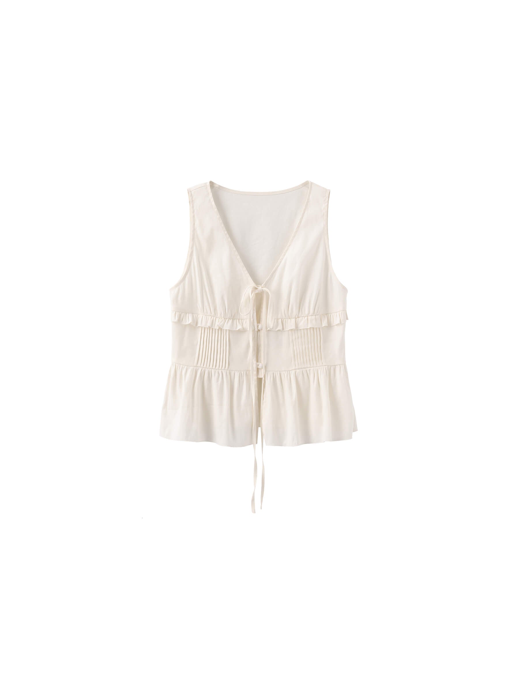 V-Neck Ruffle Trim Tie-Front Sleeveless Top-8