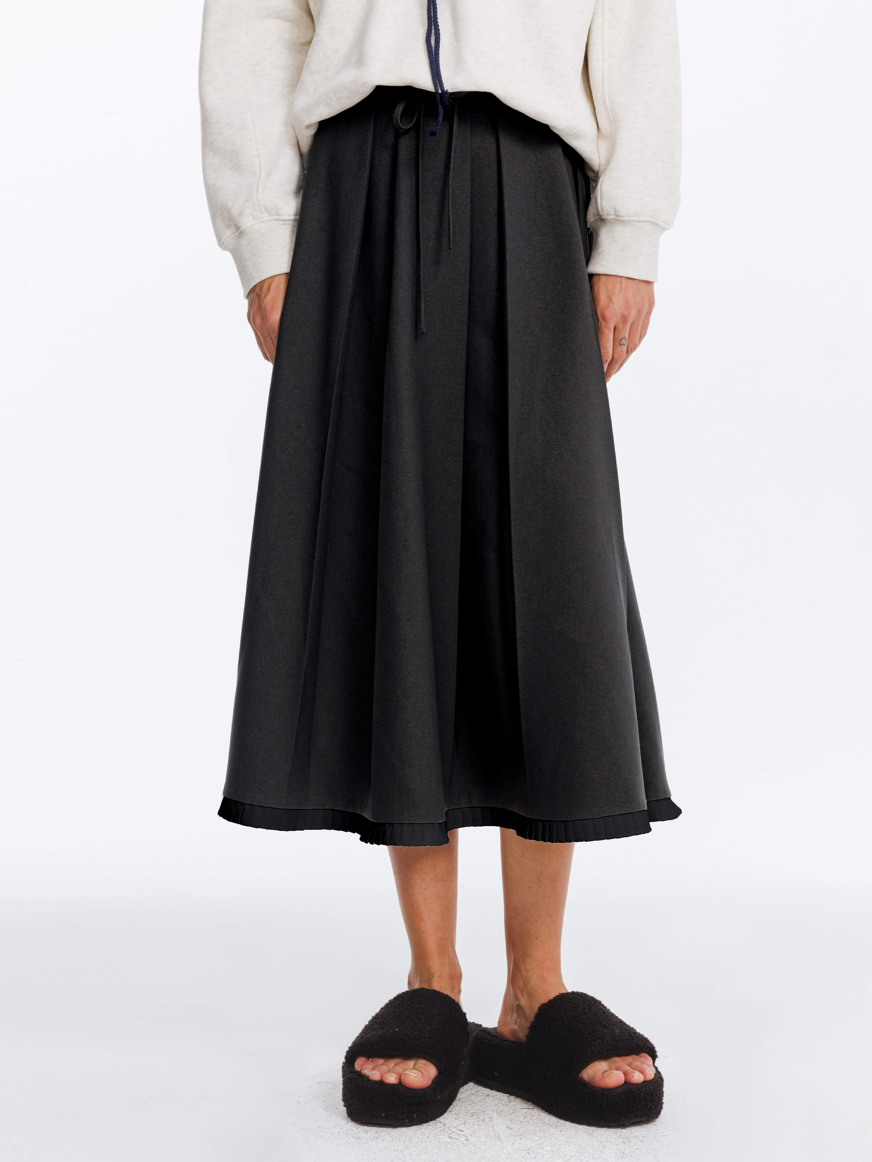 A-line Pleated Skirt with Ruffles Hem-4
