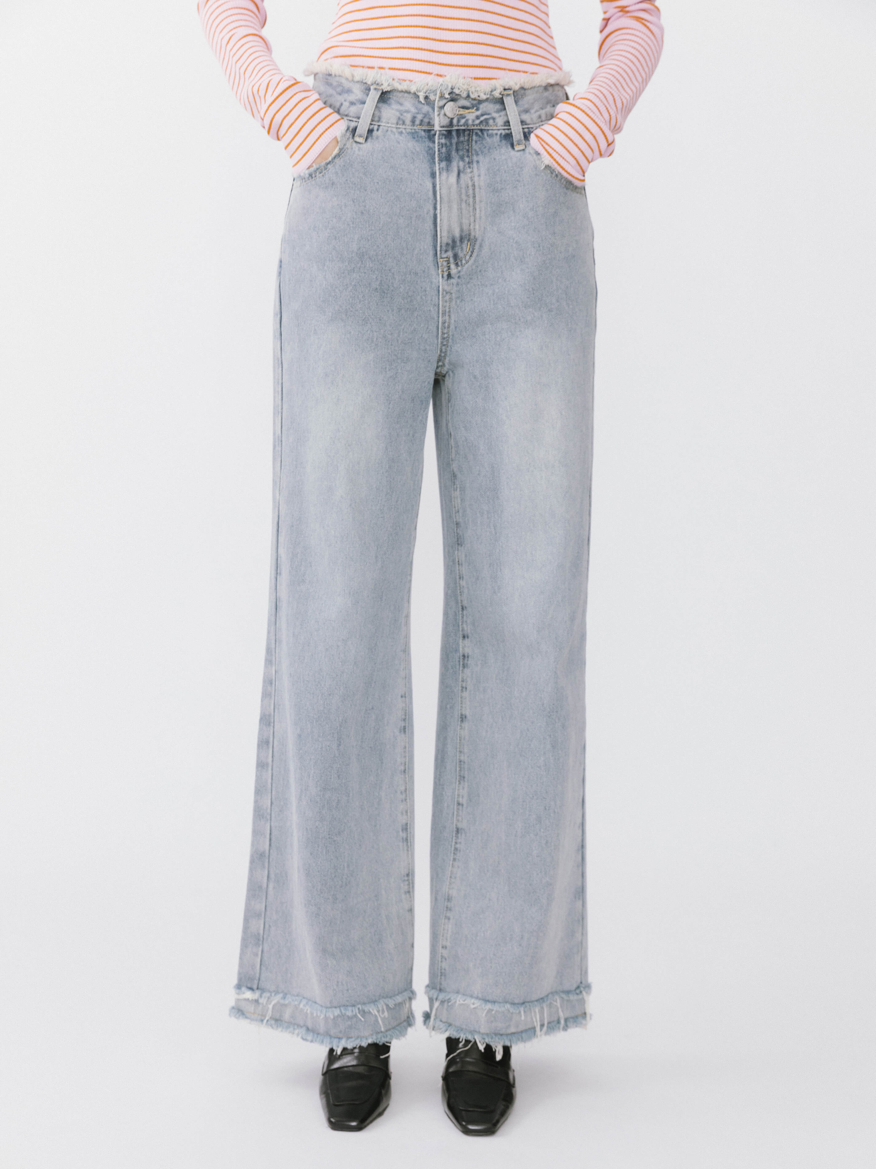 Raw Edge Wide Leg Jeans-7