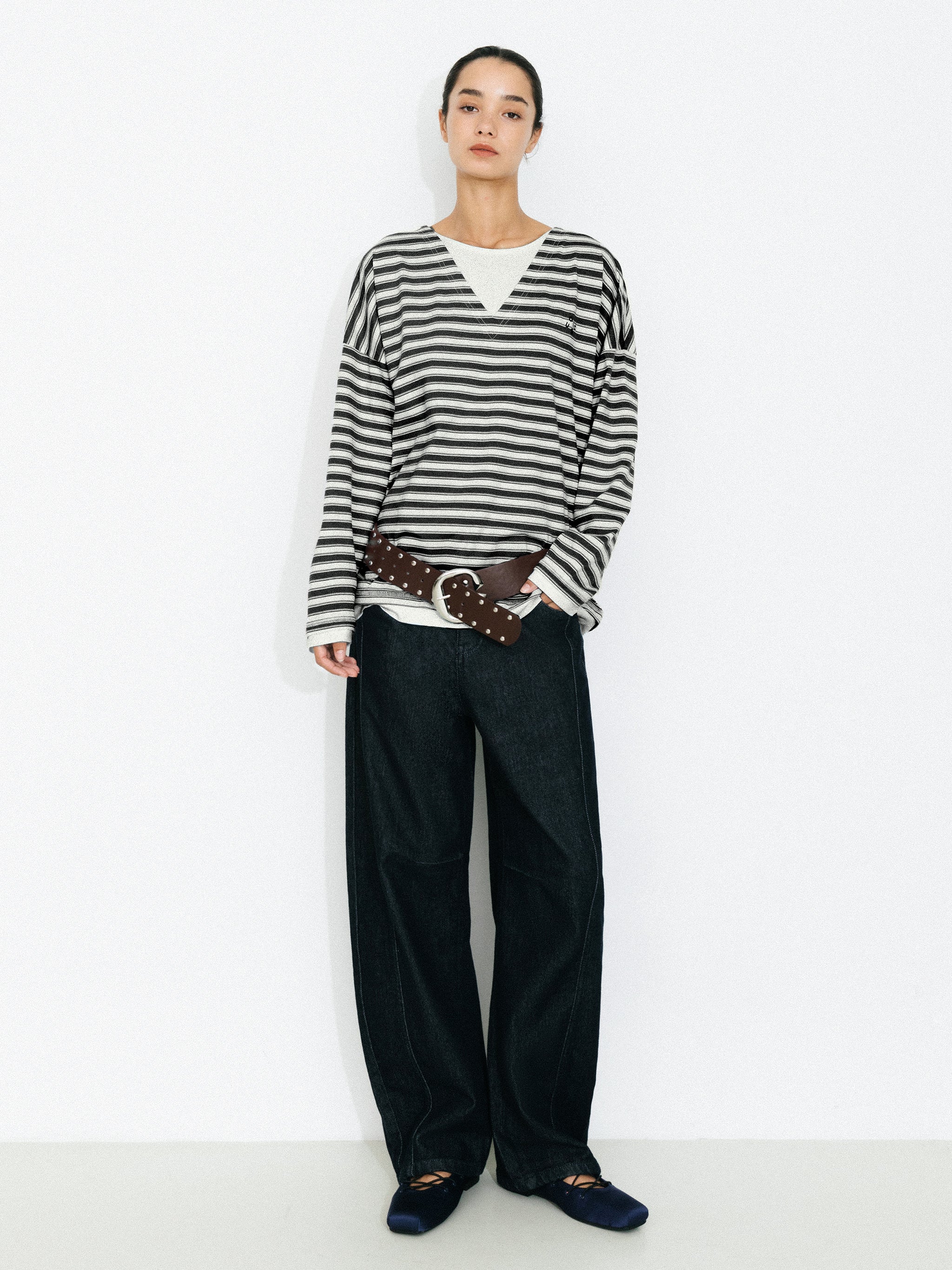 Contrast Stripe Oversized Long-Sleeve Top-7