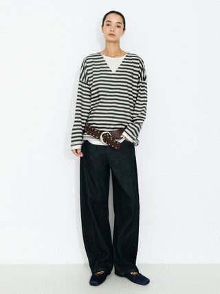 Contrast Stripe Oversized Long-Sleeve Top