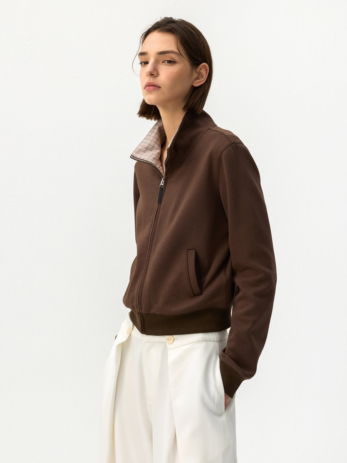 CUBIC Checked Collar Zip-Up Jacket-7