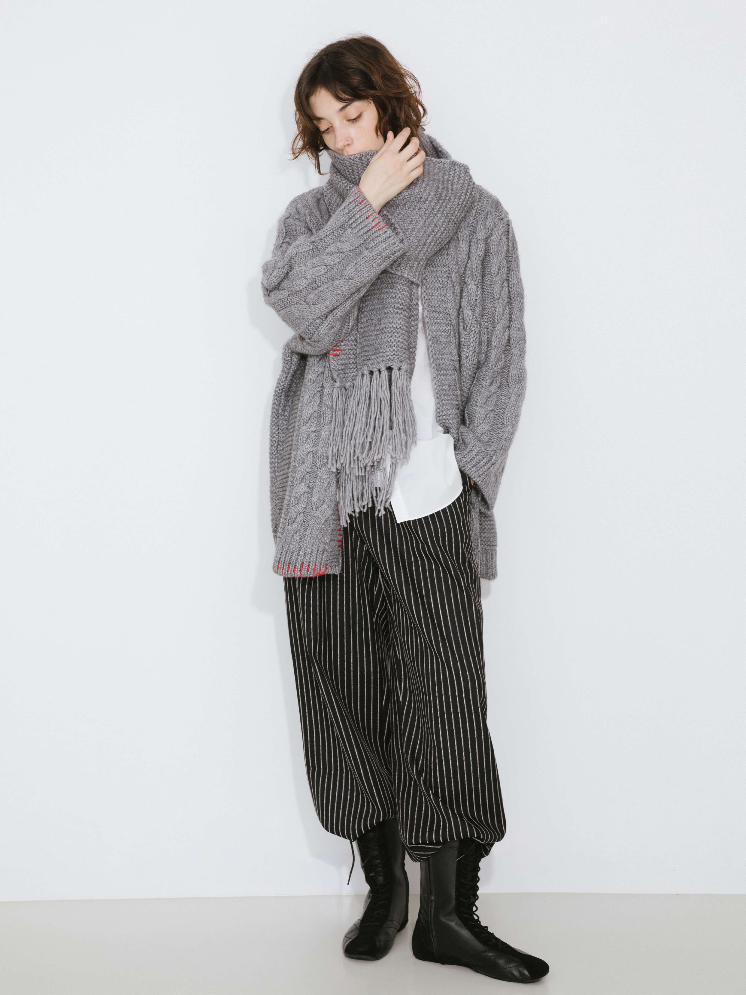 Cable Knit Cardigan with Wool Blend-12