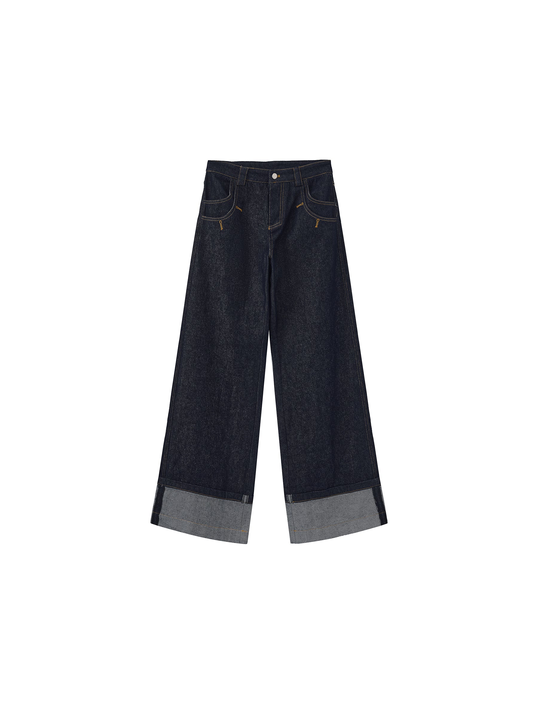 Wide-Leg Slight Flare Cuffed Jeans-7