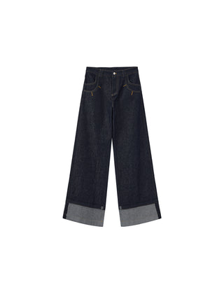 Wide-Leg Slight Flare Cuffed Jeans