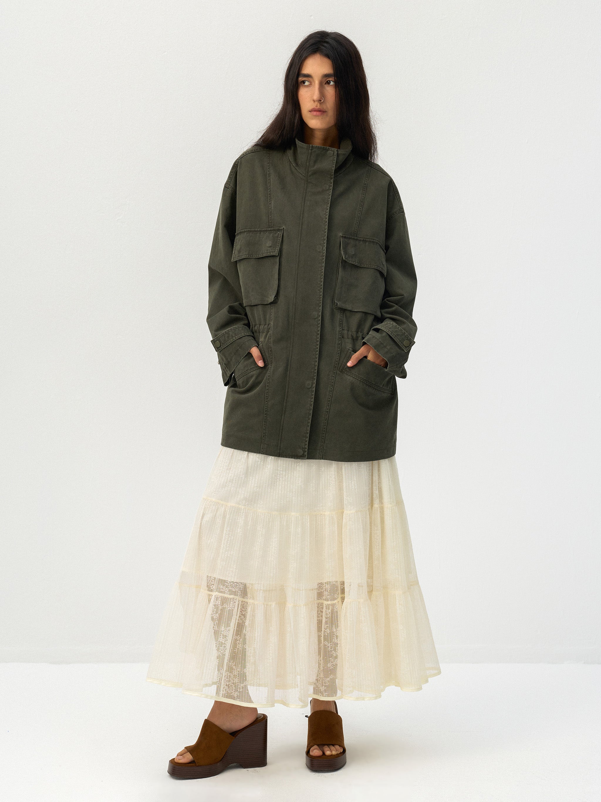 CUBIC Drawstring Waist Cargo Field Jacket-7