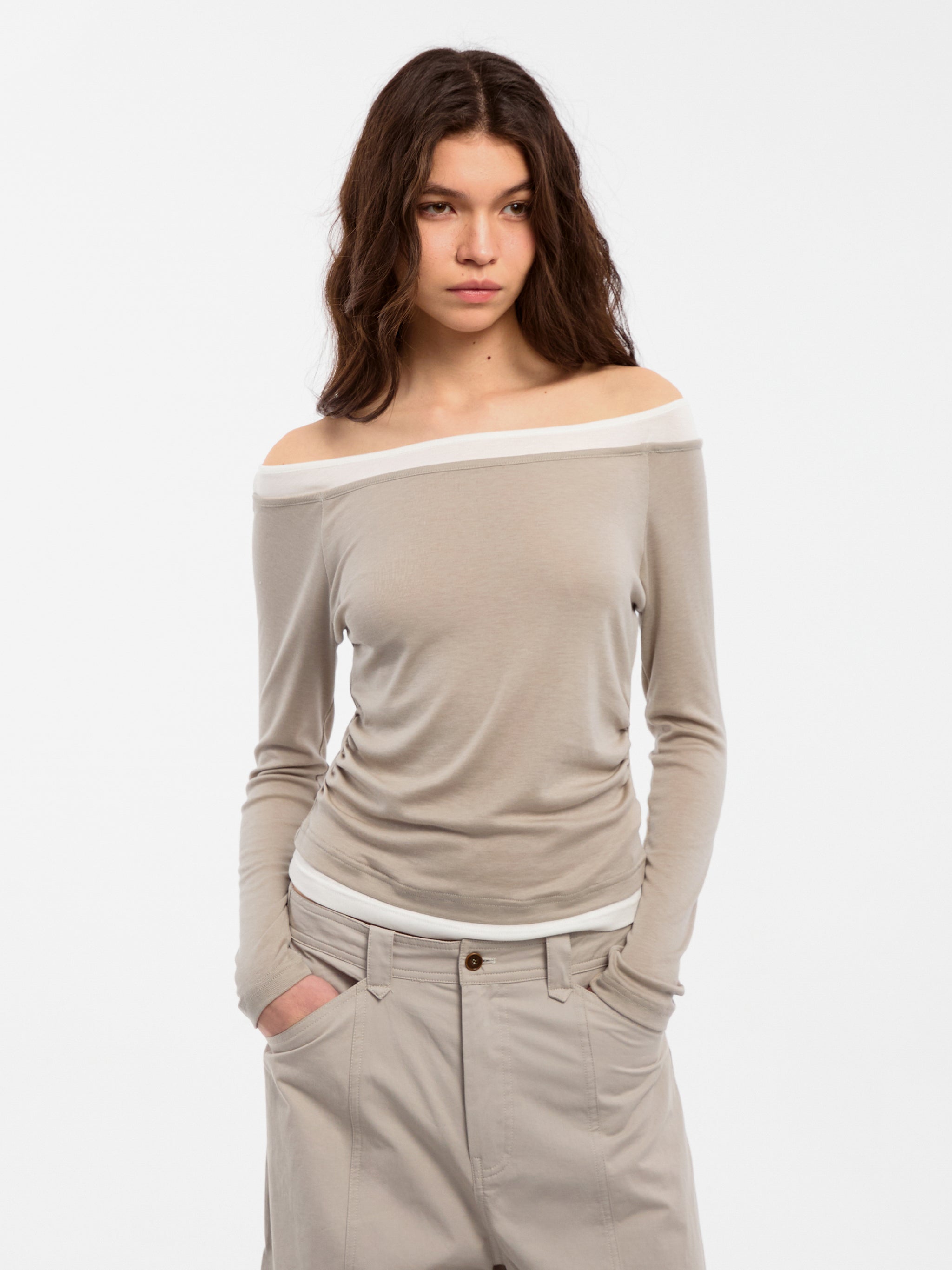CUBIC Tencel Wool Blend Off-Shoulder T-Shirt-8