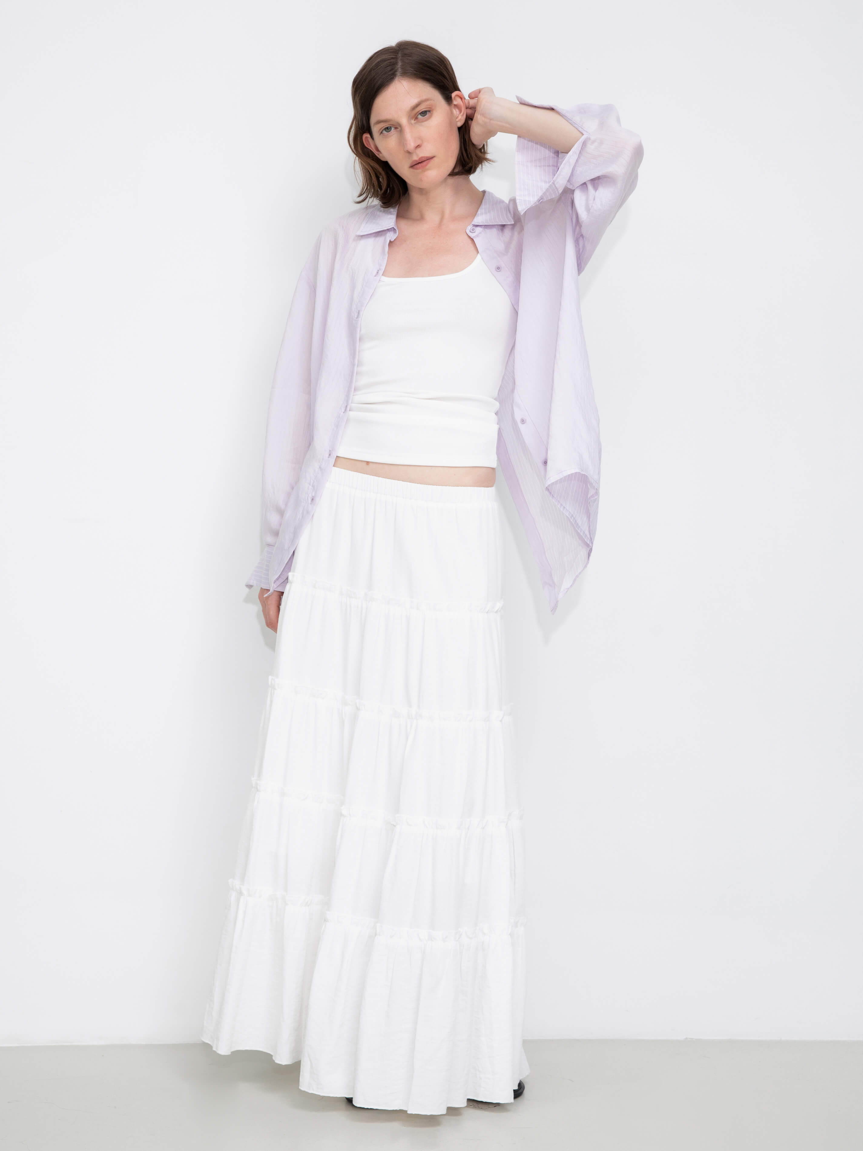Semi-Sheer Oversized Striped Pattern Shirt-8