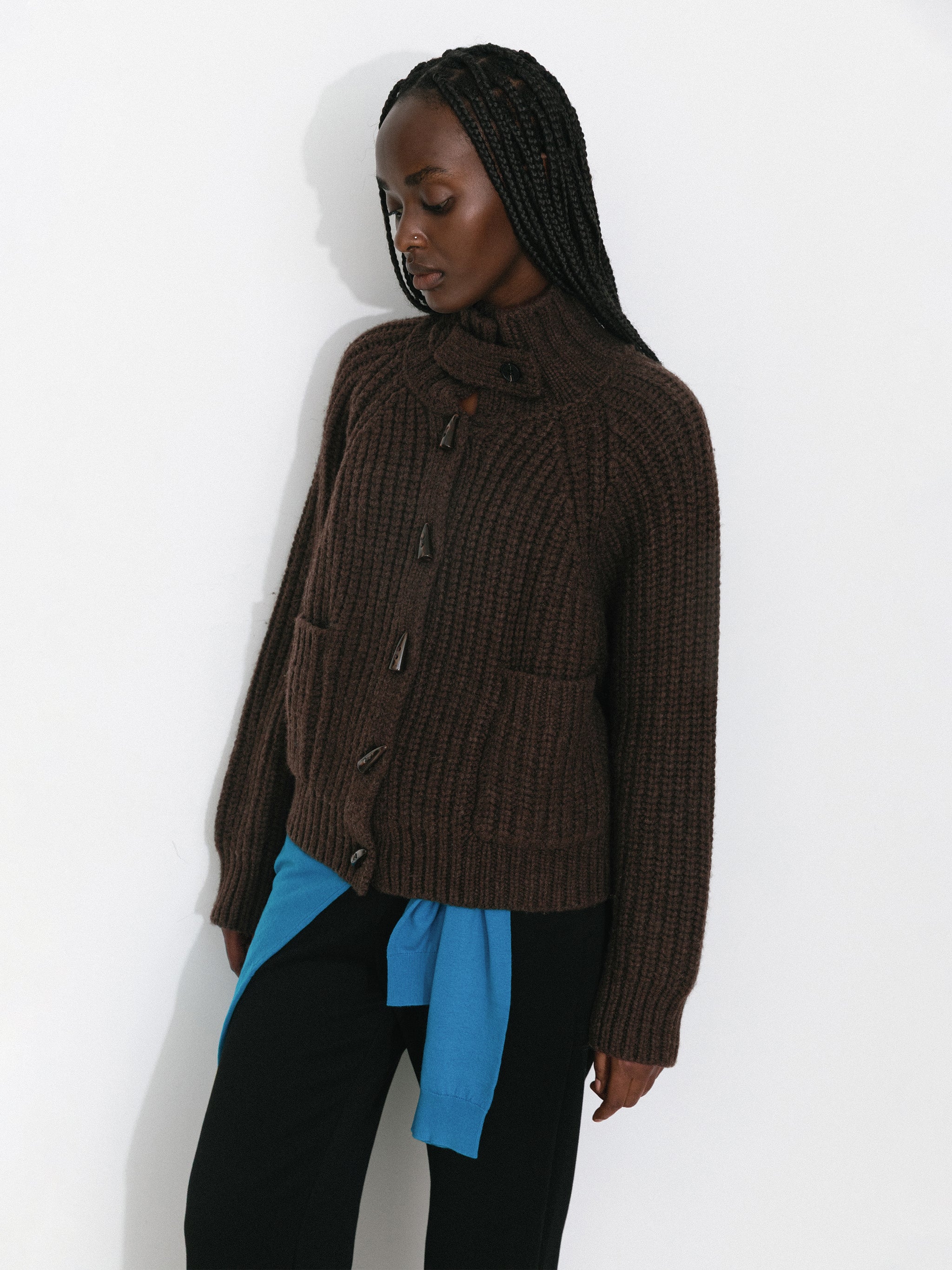 100% Wool Convertible Collar Short Cardigan Coat-7