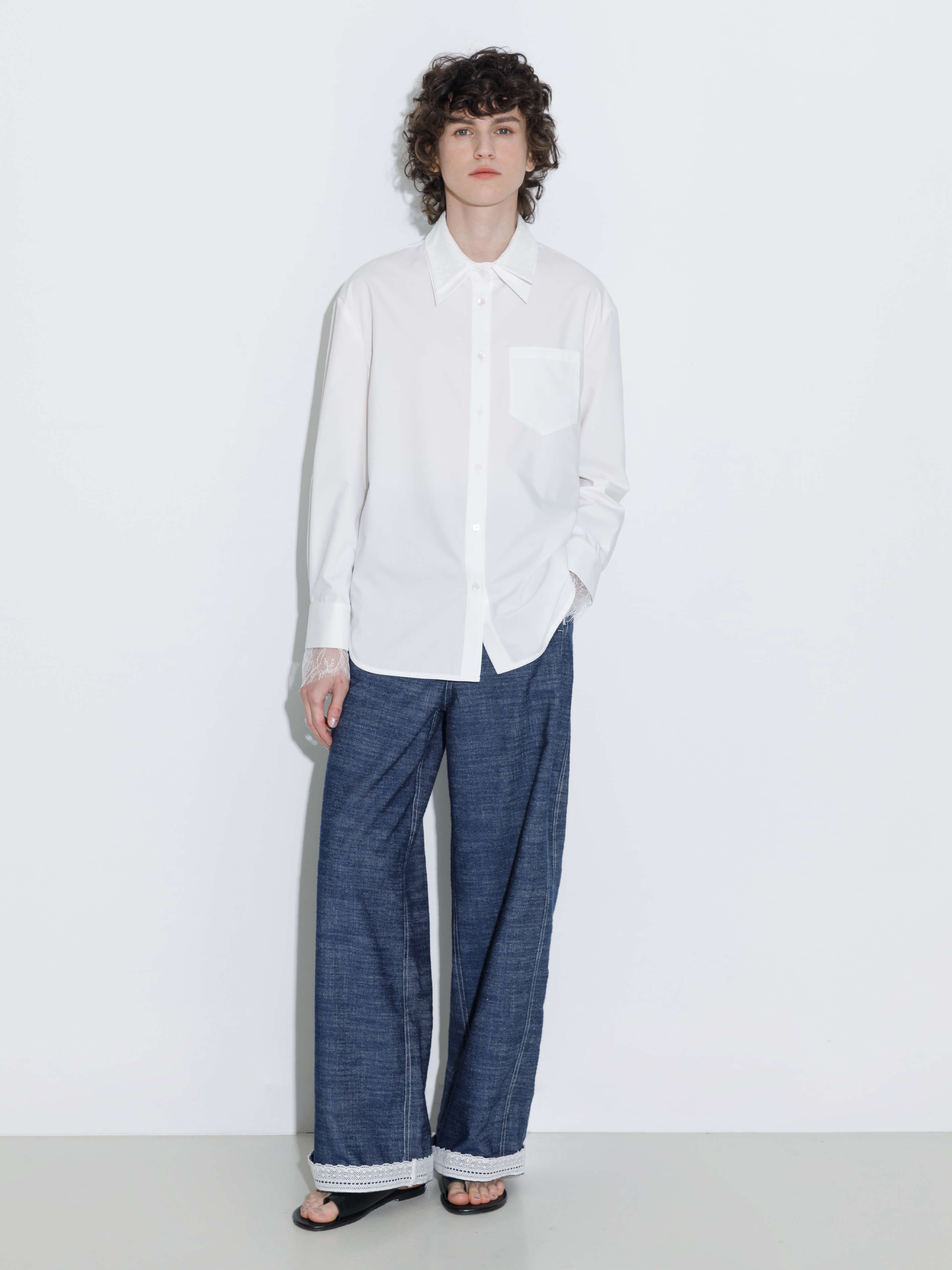 Double Wing Collar Shirt with Detachable Lace Collar-12