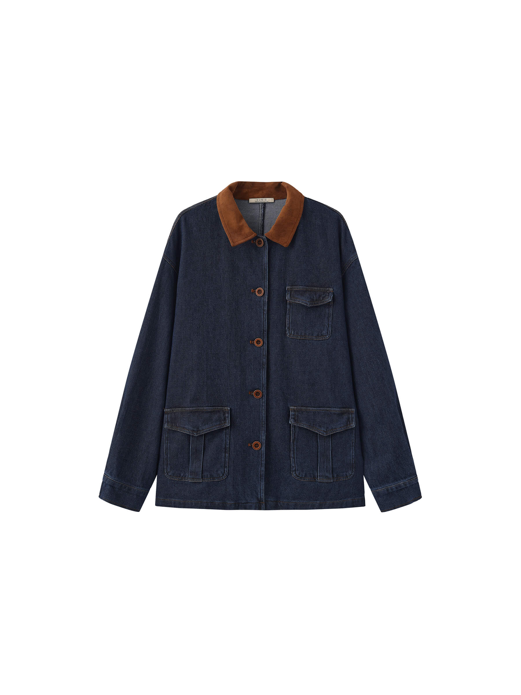 Retro Contrast Color Cotton Denim Jacket-8