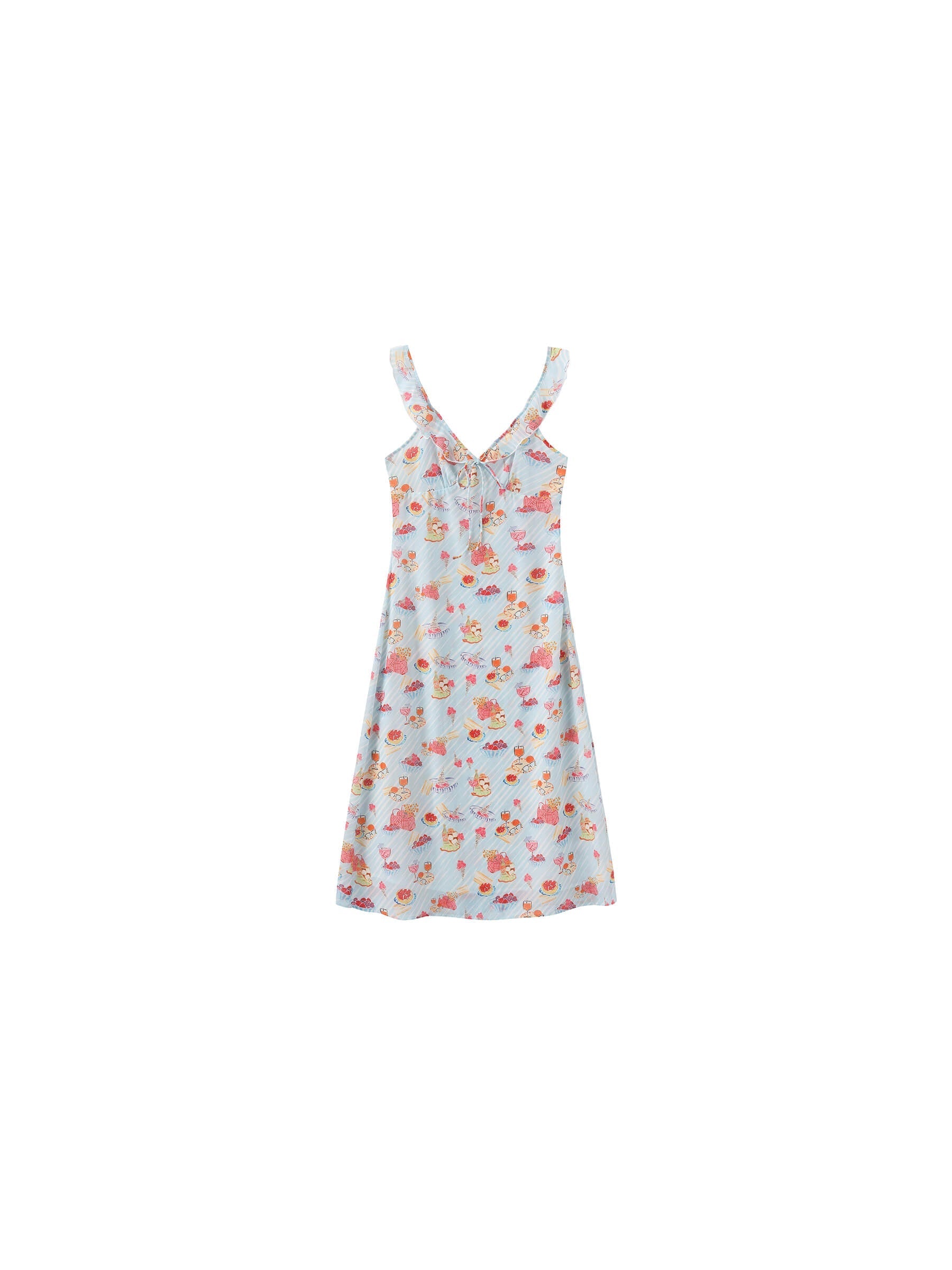 V-Neck Floral Ruffle Tie-Detail Slim Dress-8