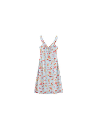 V-Neck Floral Ruffle Tie-Detail Slim Dress