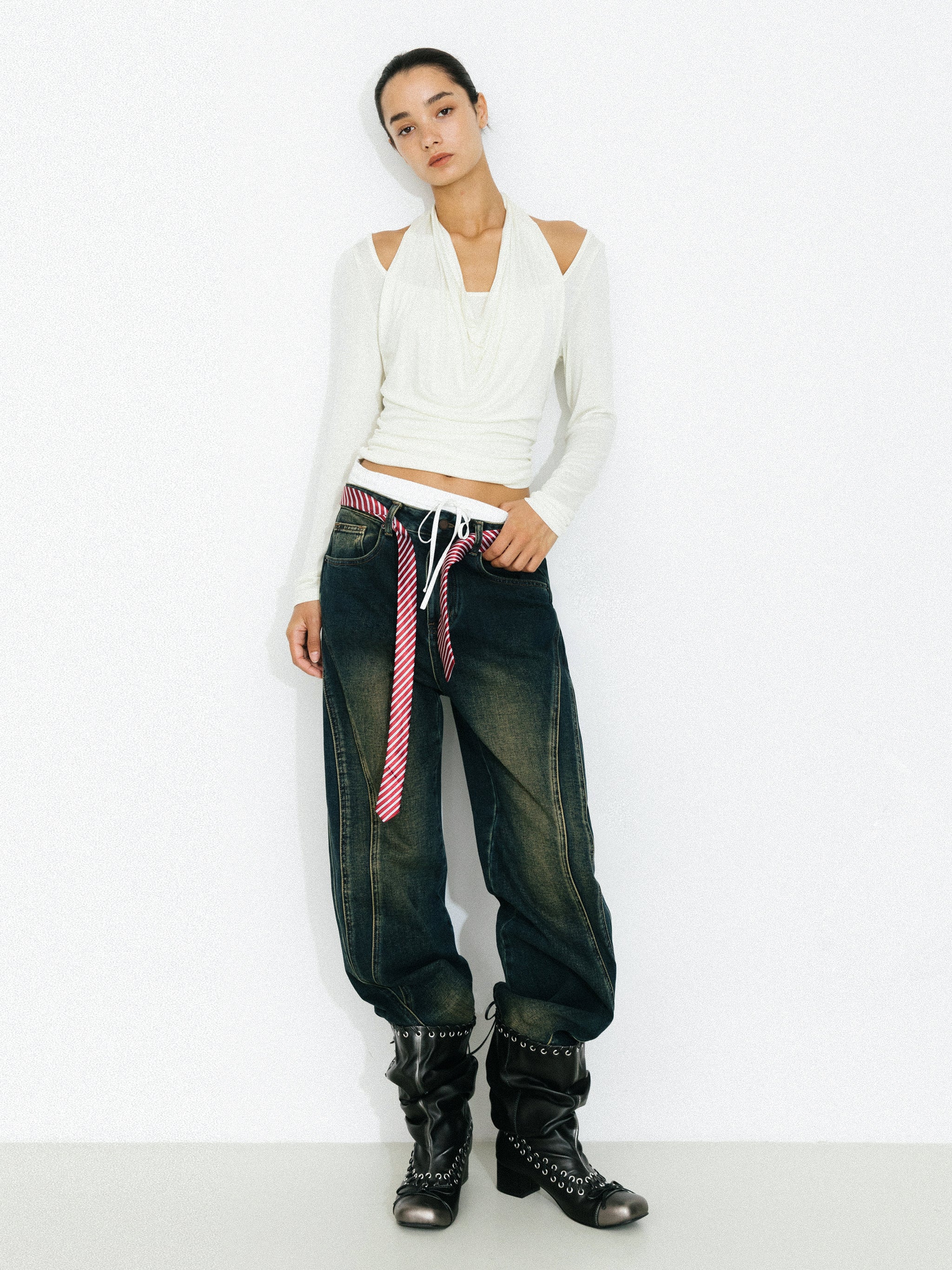 Halter V-Neck Long-Sleeve T-Shirt-7