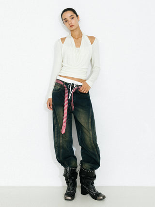 Halter V-Neck Long-Sleeve T-Shirt