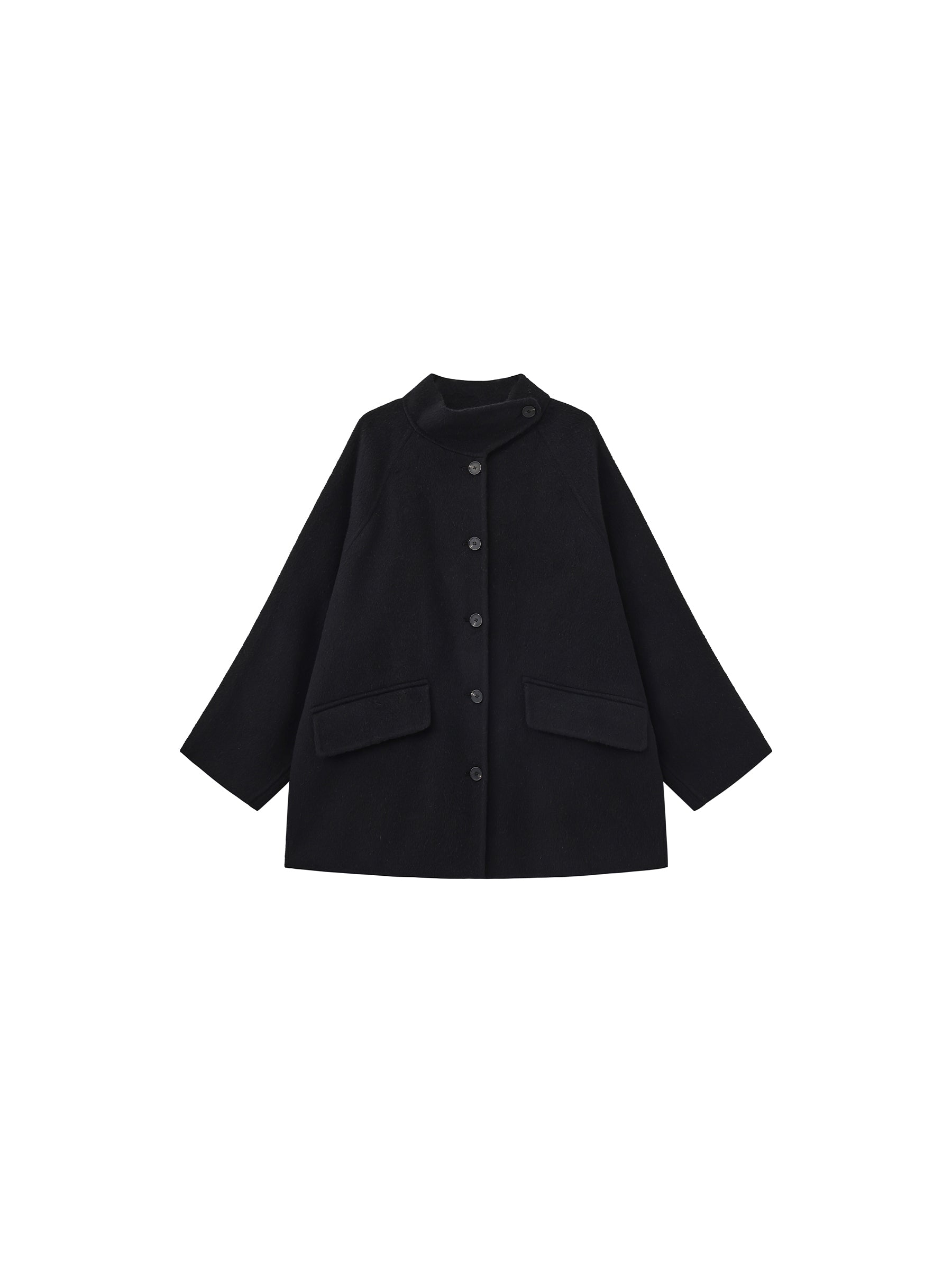 Wool Blend Stand-Collar Mid-Length Coat-7